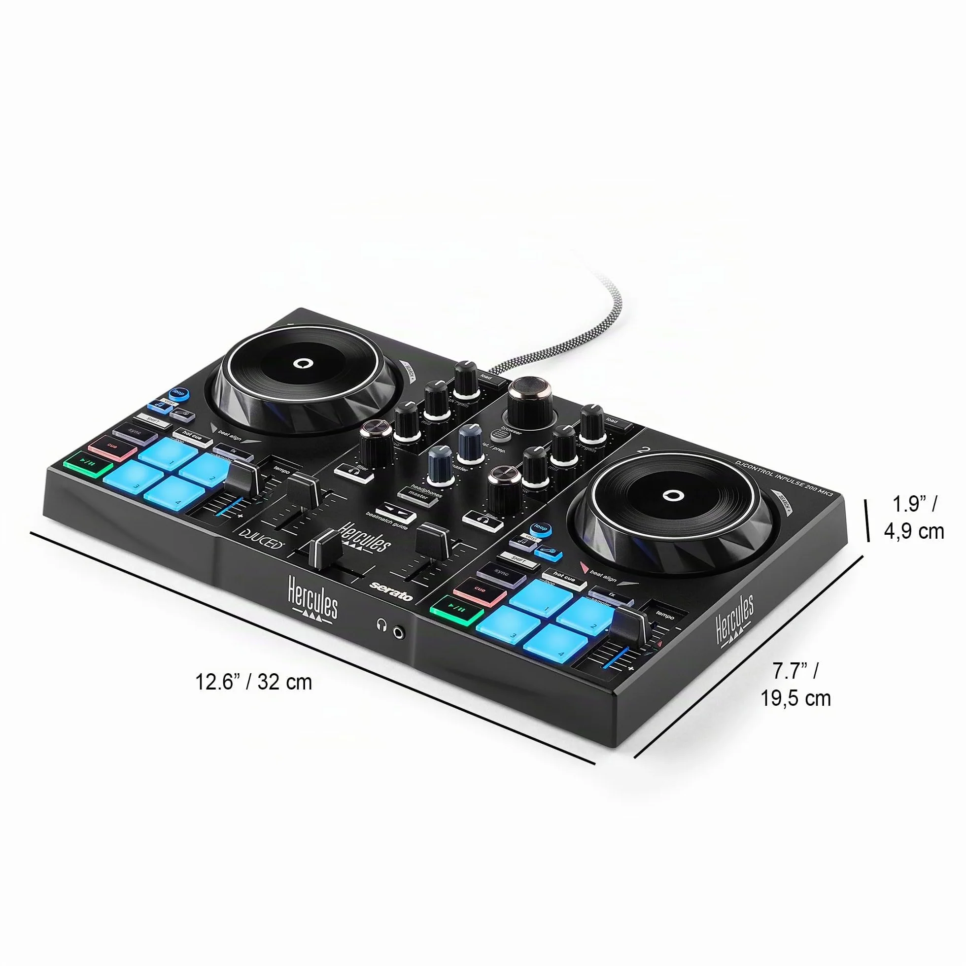 Hercules DJControl Inpulse 200 MK3 – Controladora de DJ ideal para empezar a pinchar – Software y tutoriales incluidos – Streaming de Spotify y Apple Music con Serato DJ Lite