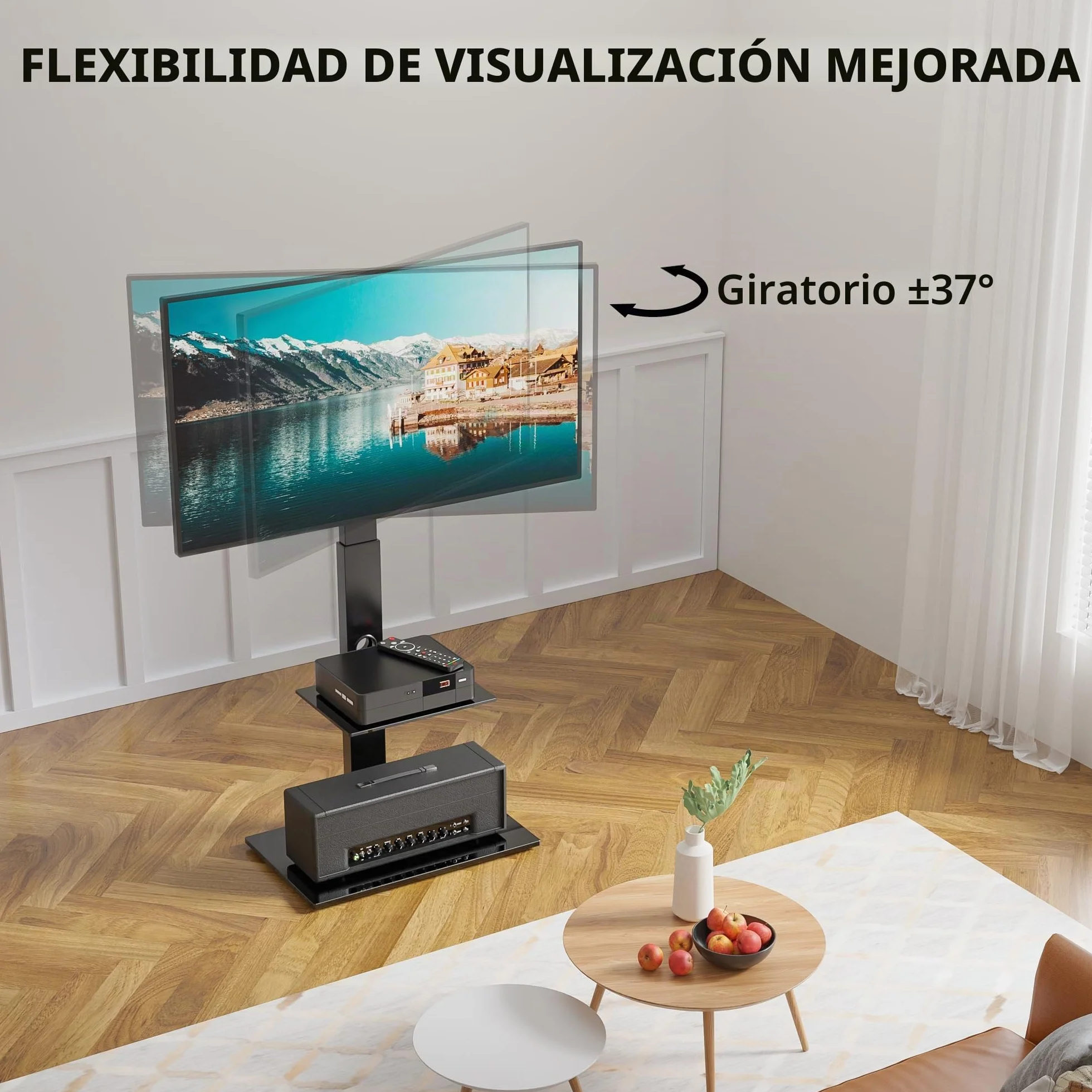 BONTEC Soporte TV Pie Universal 30-70 Pulgadas de Plasma LED OLED LCD, Ajustable en Altura, Soporte TV Suelo con Estantes de Vidrio Templado de 2 Niveles, hasta 40 Kg, VESA MÁX. 600x400 mm