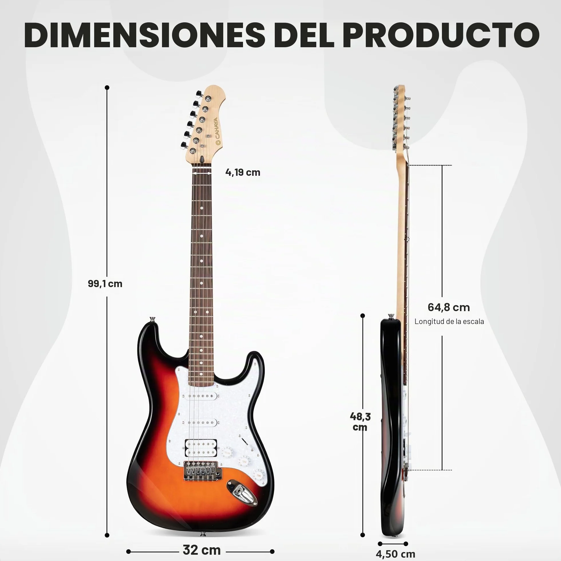 CAHAYA Kit de Guitarra Eléctrica Sunburst: CST100 con Pastillas S-S-H, Mástil de Arce, Cuerpo de Álamo, Diapasón de Laurel. Incluye Amplificador de 10W y Funda de 600D