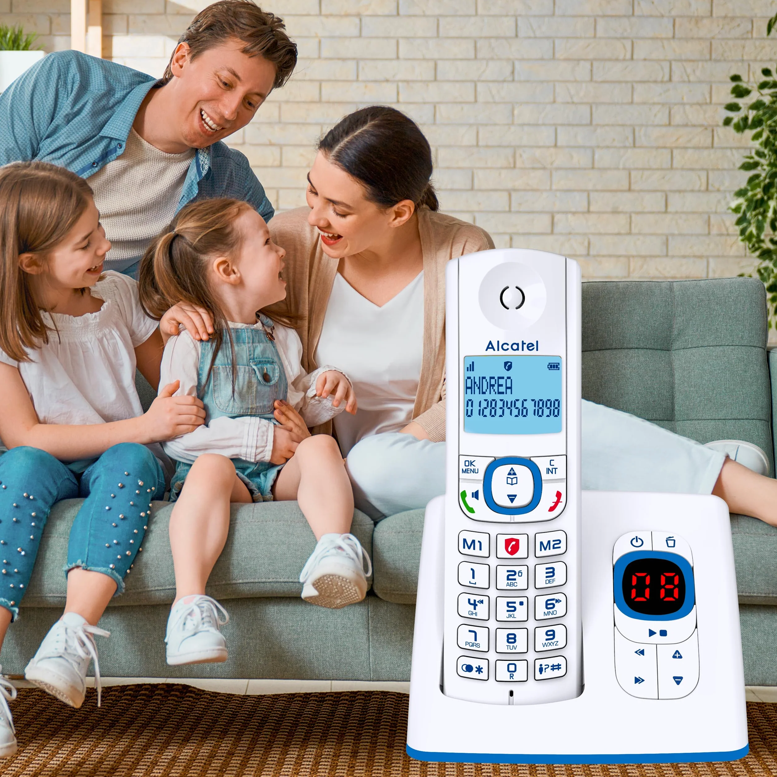 ALCATEL F530 Voice Teléfono inalámbrico DECT contestador automático pantalla retroiluminada manos libres bloqueo llamadas 2 teclas memoria directa Blanco Azul