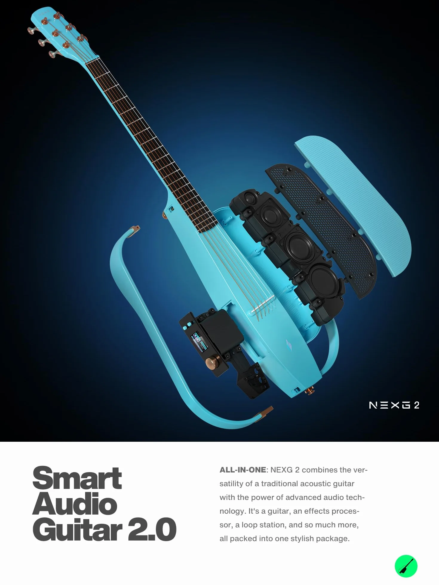 Enya Guitarra Electroacústica NEXG 2 - Versión Básica Guitarra Eléctrica de Fibra de Carbono Azul de 38'' Smart Guitar para Adultos con Altavoz Inalámbrico de 80W Pedal Cargador y funda