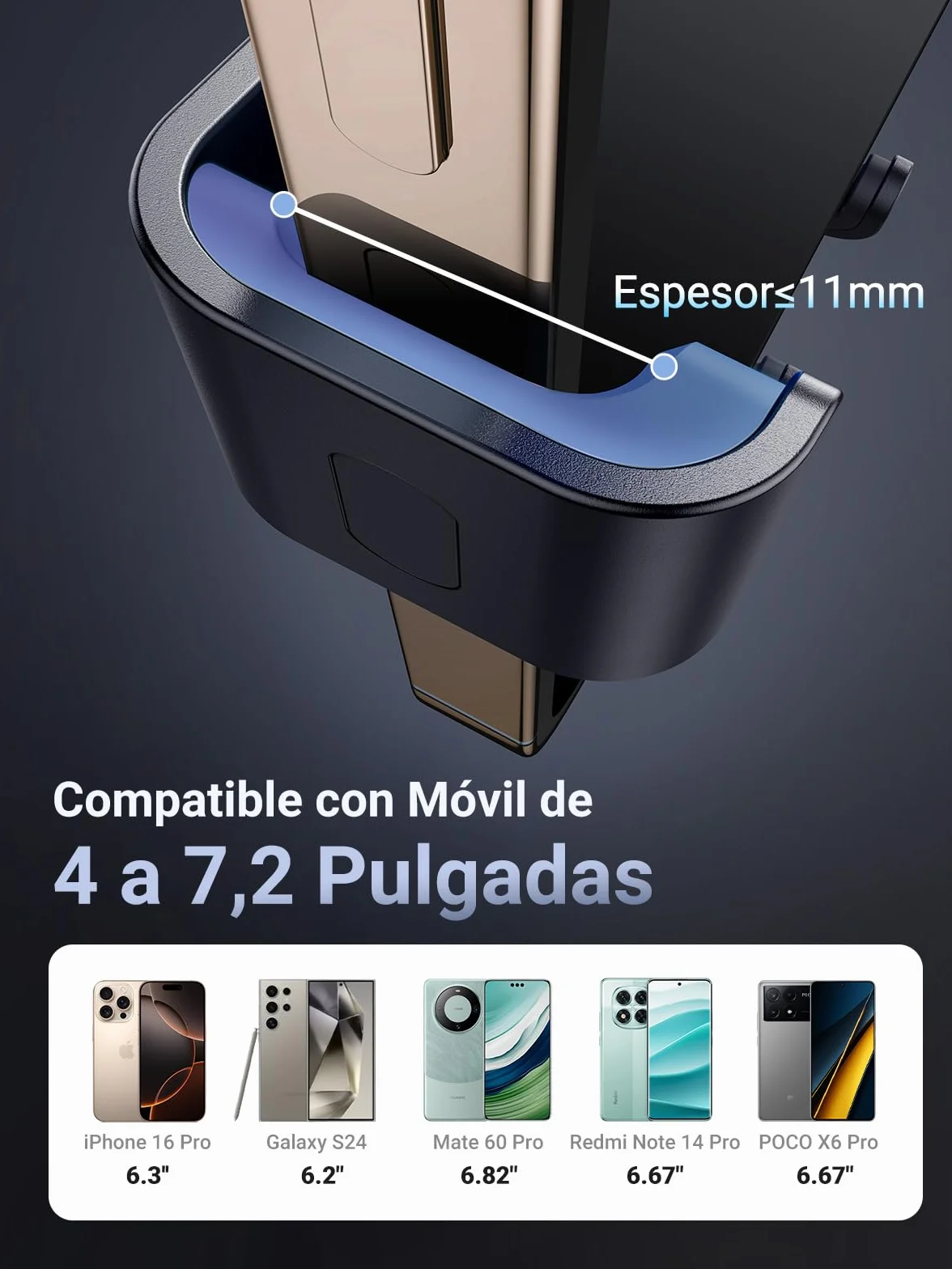 UGREEN Soporte Móvil Coche por Gravedad, Soporte para Ventilación, Car Phone Holder Universal, iPhone 17/17 Air/17 Pro/17 Pro Max/16/15, Galaxy S25/S25 Ultra/S25+, Gris