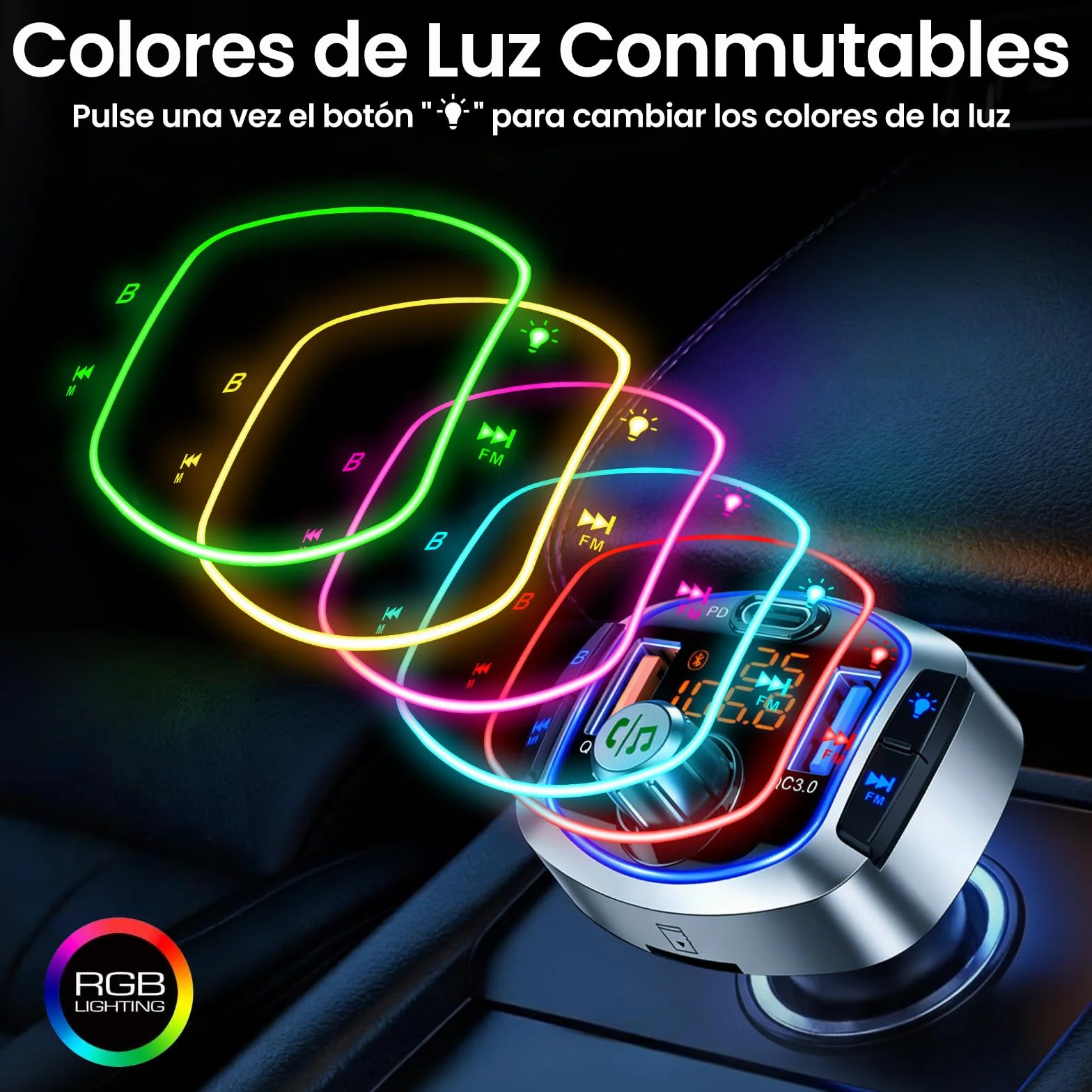 GizmoVine Transmisor FM Bluetooth 5.4 Coche 81W, Adaptador Radio Coche con Carga Rápida Dual PD 45W & QC3.0 36W, Bluetooth Manos Libres con Cancelación de Ruido, Bass Boost, Botón de Apagado y Luz LED