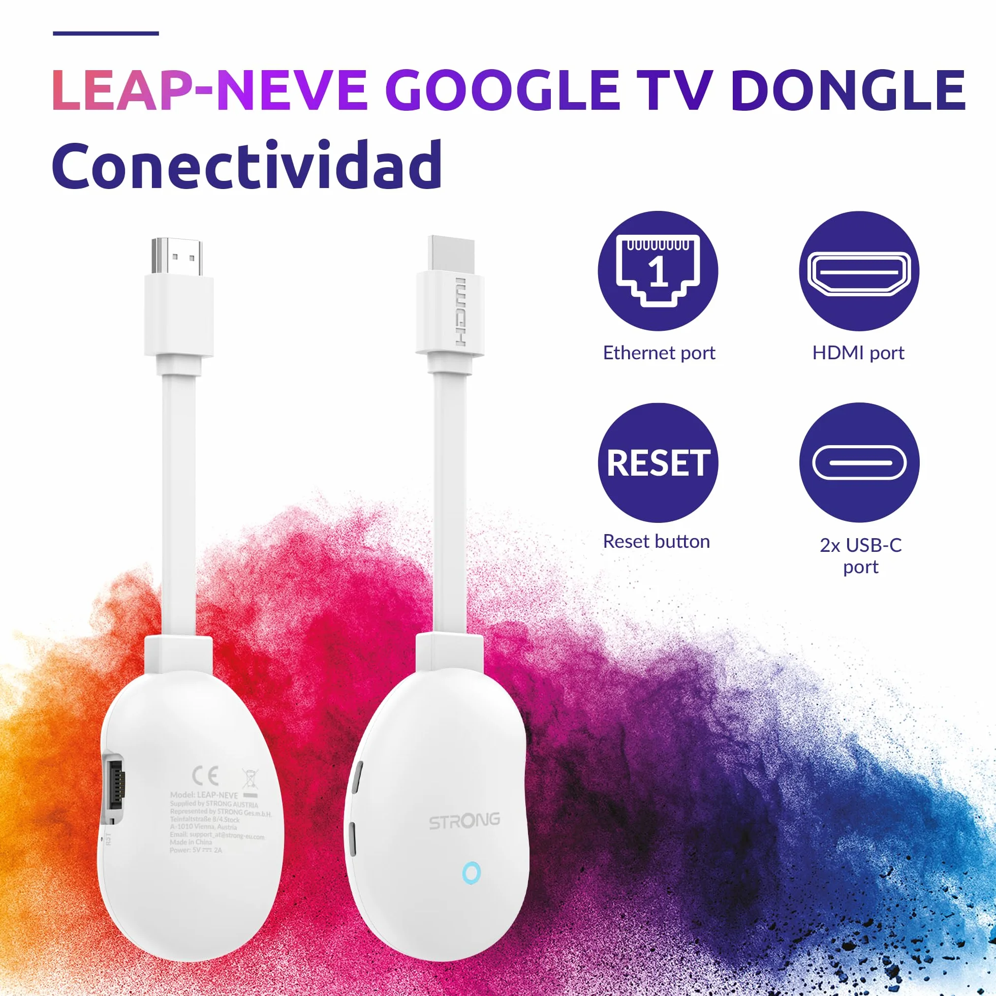 STRONG Leap-Neve 4K UHD Streaming Stick, Dolby Vision, Dolby Audio, WiFi 6, Android 12, HDMI 2.1, 2GB RAM 8GB Flash