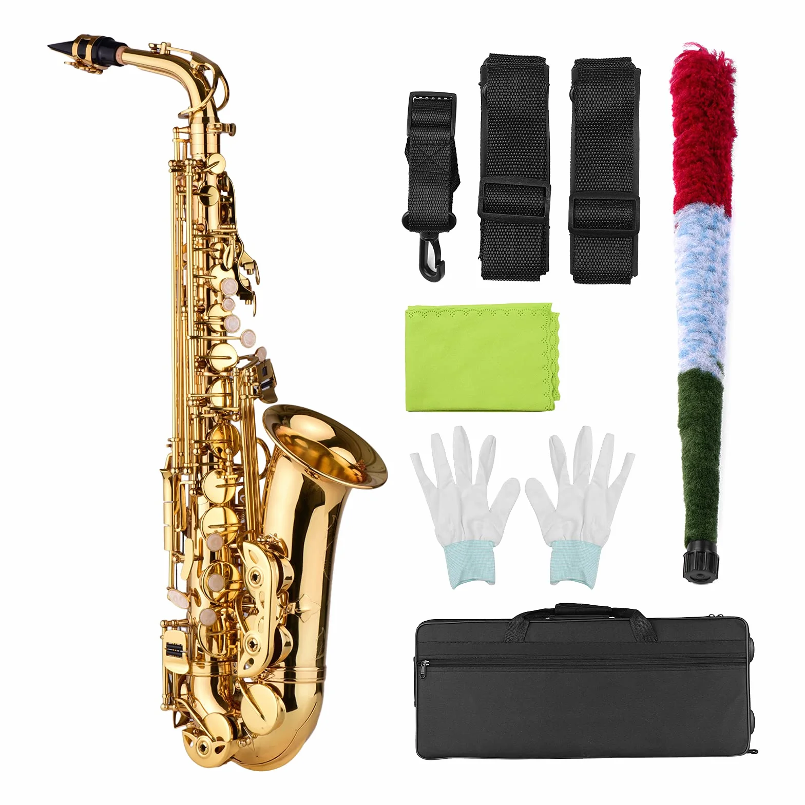 HUIOP Saxofón Alto AS100 Eb instrumento de viento saxofón Alto lacado de latón con estuche de transporte guantes correas paño de limpieza cepillo