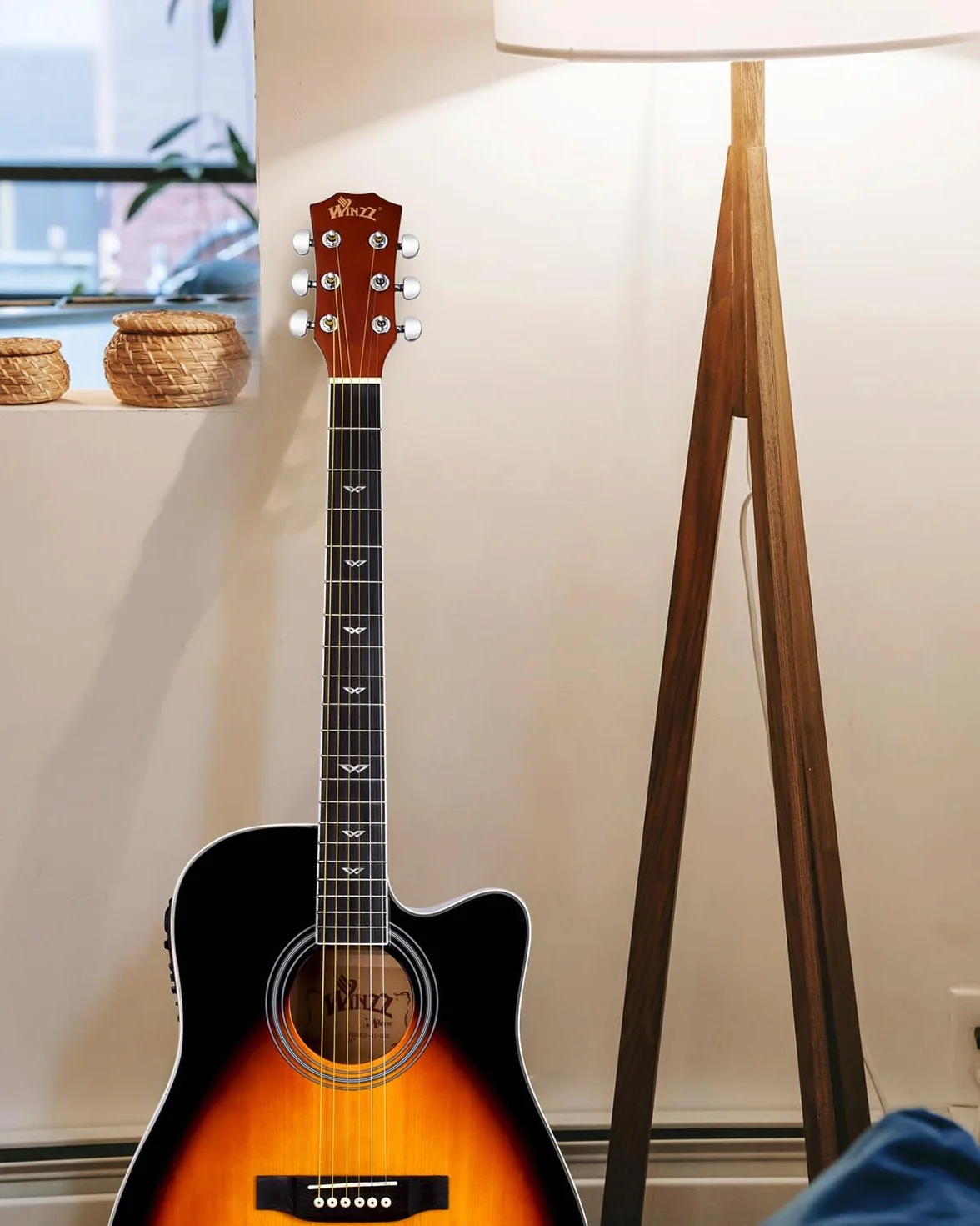 Winzz 4/4 Guitarra Electroacústica para Adultos, Guitarra Principiante Folk con Accesorios Completos（41 Pulgadas, Sunburst Brillante）
