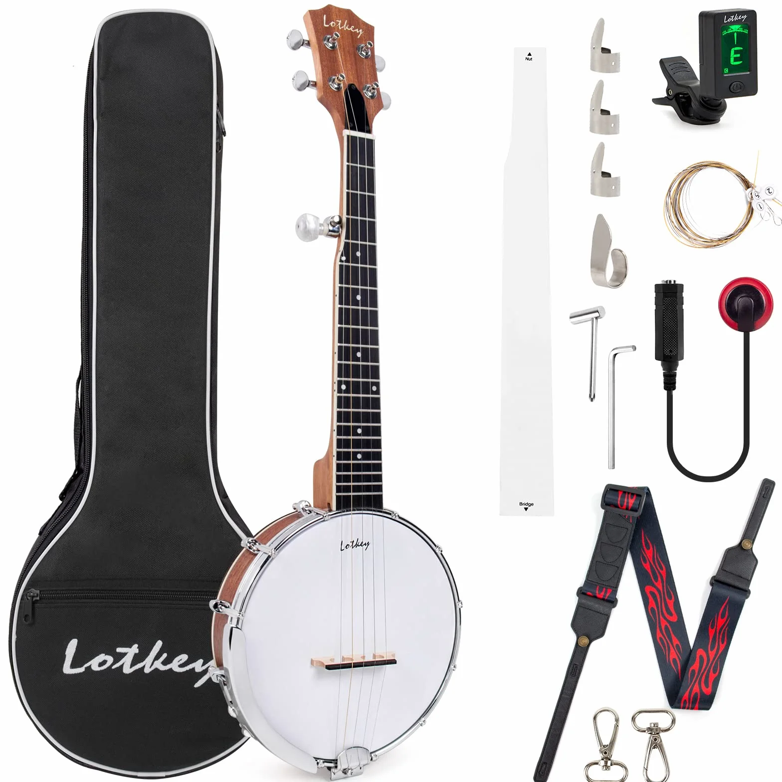 Kit de 5 cuerdas para banjo tenor 66 cm para principiantes profesionales con cuerdas adicionales, correa, púas, afinador y estuche de transporte