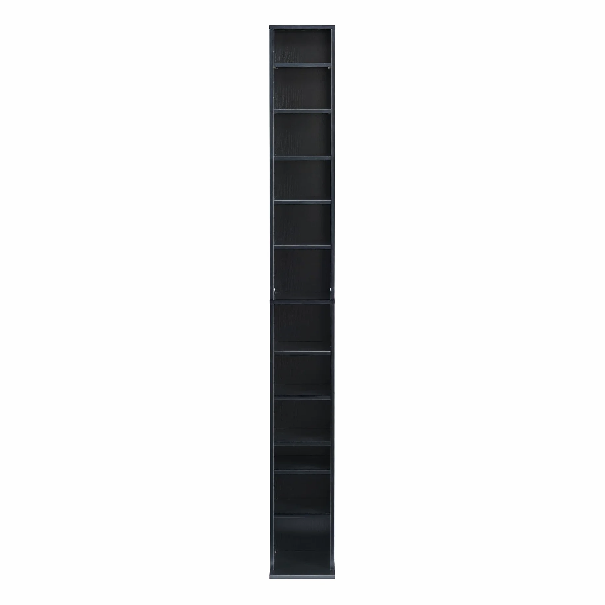 [en.casa] Estantería para CDs Tynset Soporte para DVDs Recuerdos Librería con 12 Compartimientos Estantes Ajustables en Altura Aglomerado 175 x 20 x 20 cm - Negro