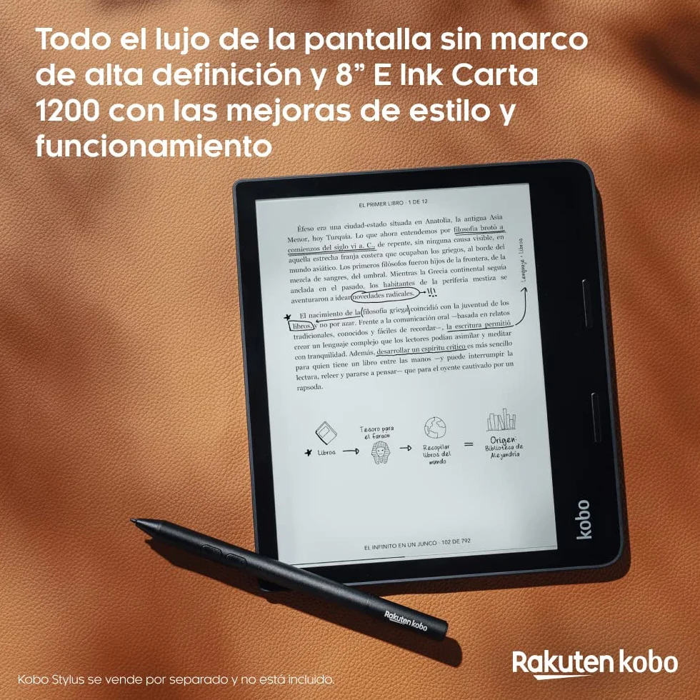 Rakuten Kobo Sage eReader 8" táctil HD Carta E Ink antirreflejos Resistente al Agua 32GB Negro