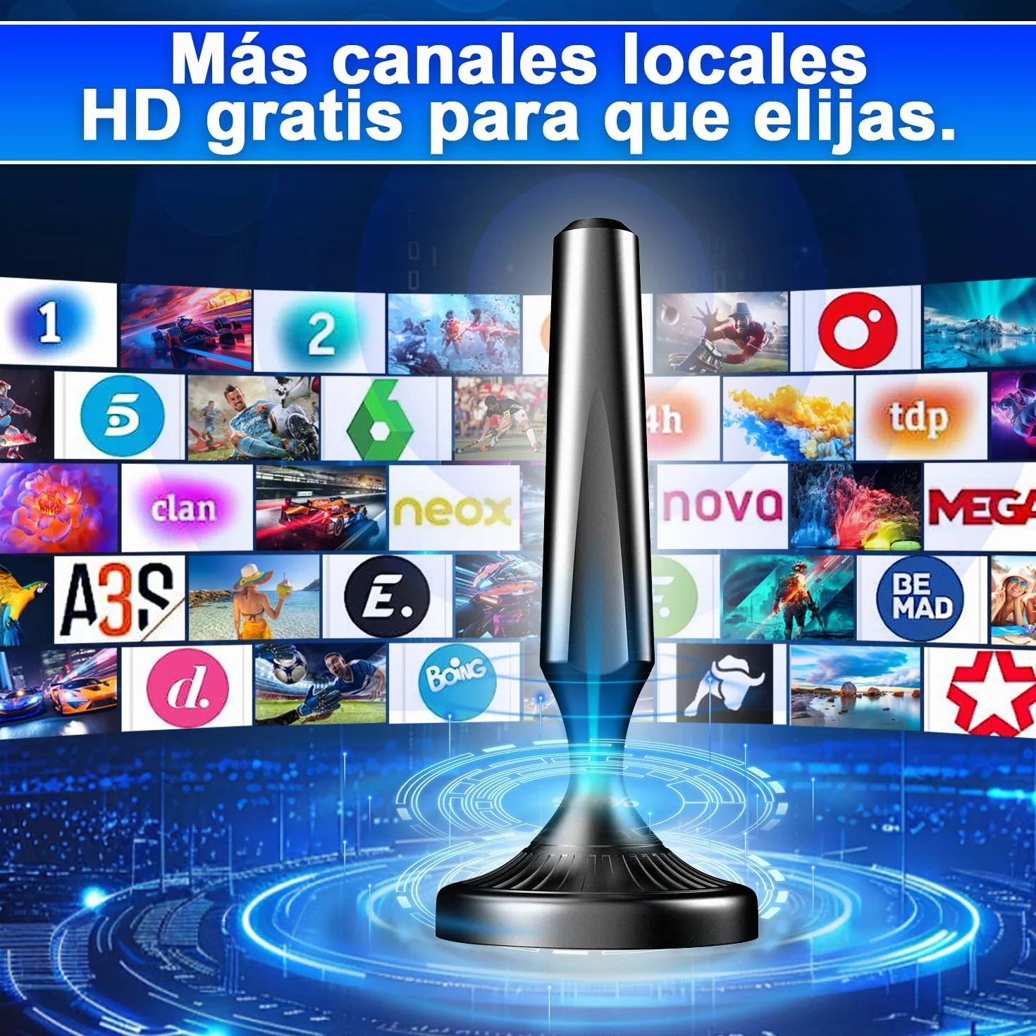 Antena TV Interior HD Potente para Smart TV – Antena TDT Digital Omnidireccional 360°, Base Magnética, DVB-T2/DVB-T, 4K/1080P