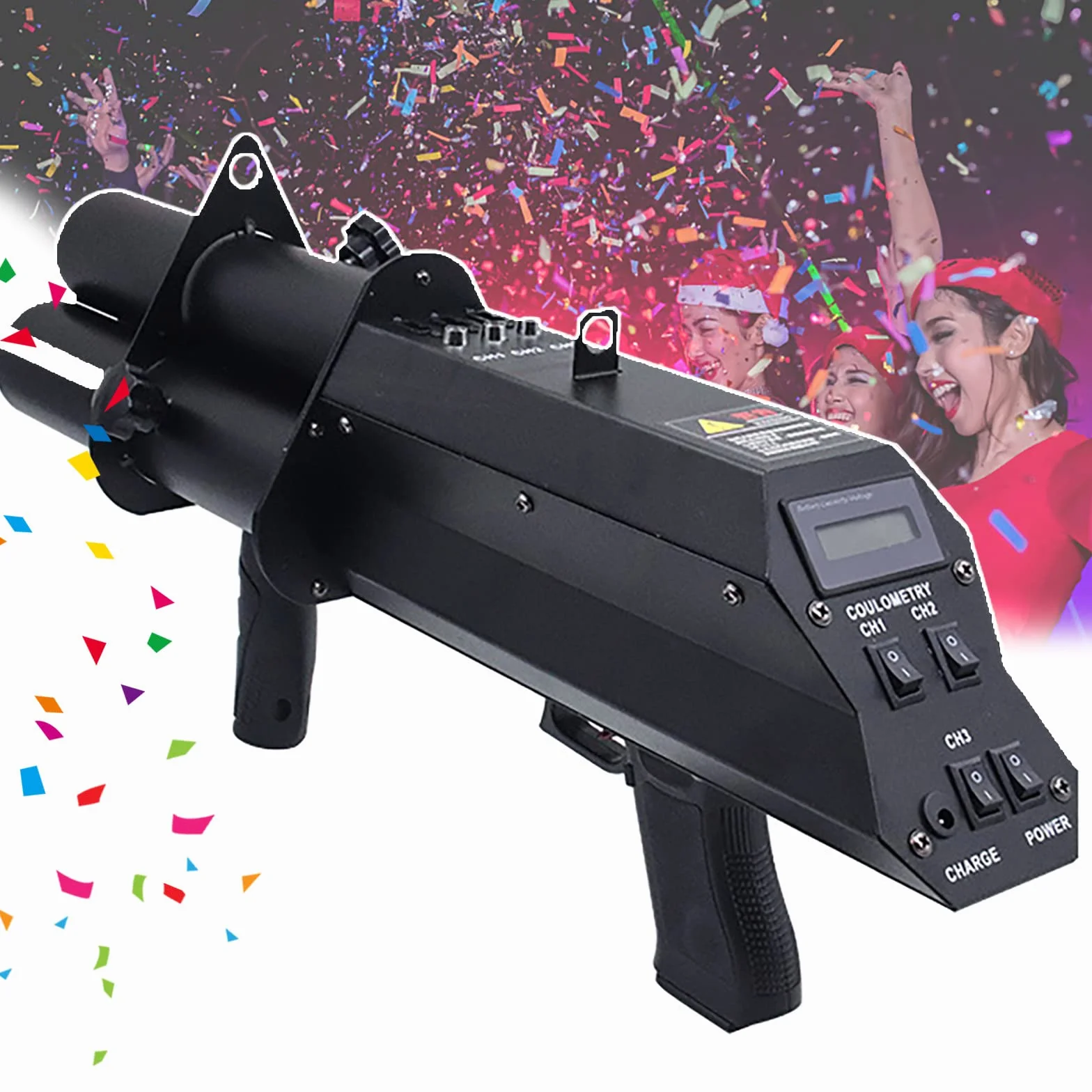 Lanzador De Confeti EléCtrico, Chorro De Papel InaláMbrico De Mano, Altura De PulverizacióN De 6M, Pistola Iluminada De Saludo De Tres Cabezas, Artefacto Imprescindible para Discoteca/ReunióN