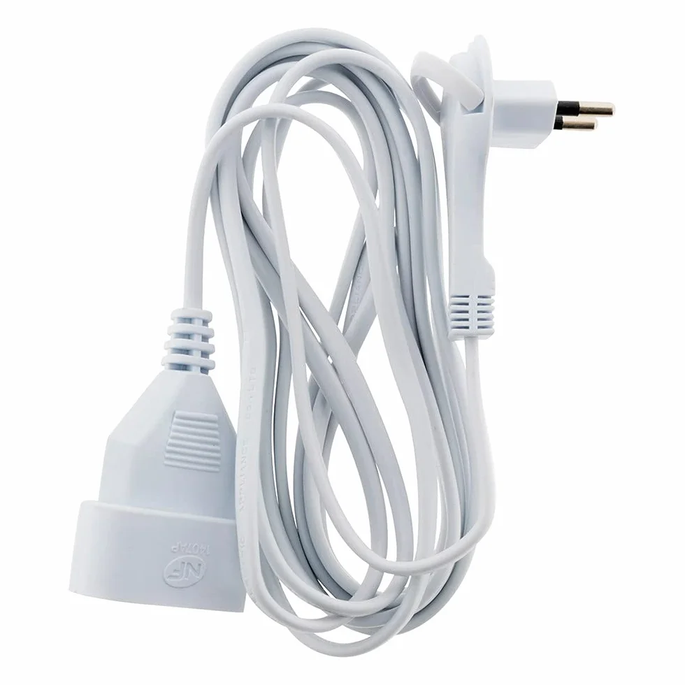 Alargador Eléctrico 6A HO3VVH2F 2x0,75mm² Clavija Ultrafina Seguridad Infantil Blanco 3m