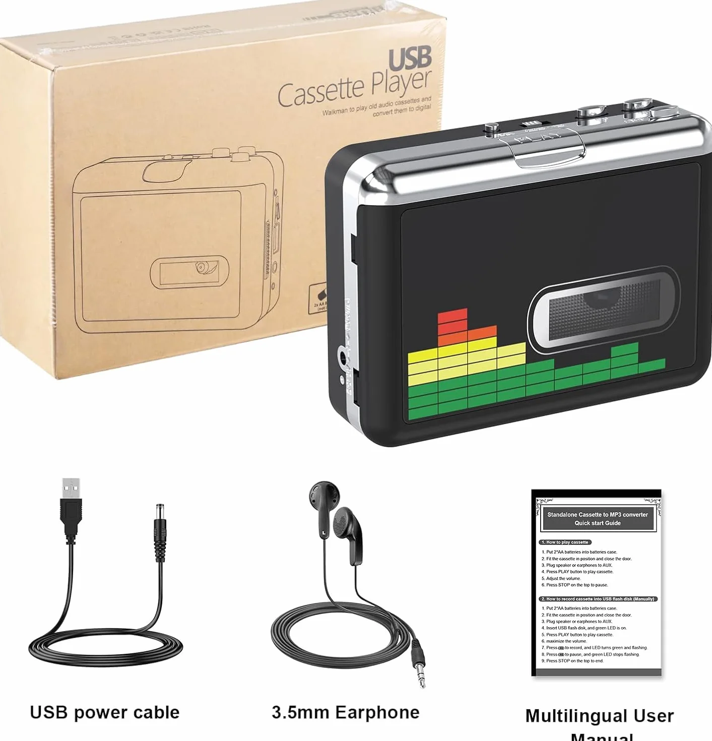 Reproductor de casete USB convertidor a MP3 portátil con auriculares