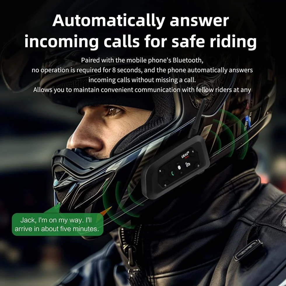 EJEAS V6 Pro+ BT Interphone 1200M Bluetooth Casco Intercom Auriculares con Control Avanzado de Ruido para 6 Riders (2 Pieza)