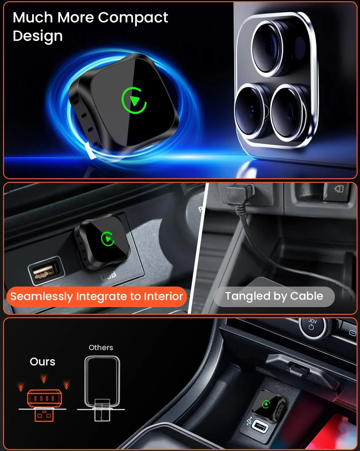 GEEKERA Adaptador CarPlay Inalámbrico para Apple: Modelo 2026 Wireless CarPlay para Coche, Convierte Cable a Wireless, Compatible con iPhone iOS 12+, USB A/C y Vehículos 2016+, Negro