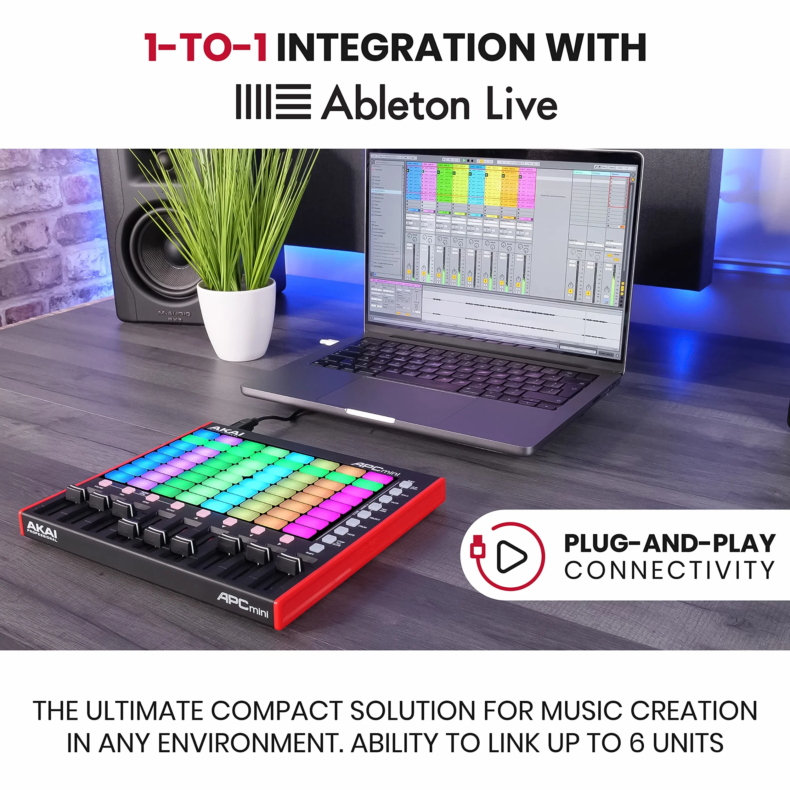 Akai Professional APC Mini MK2 - Controlador MIDI USB para Lanzar Clips con Ableton Live, 64 Pads, Modalidad Nota y Batería, Mesa de Mezclas MIDI