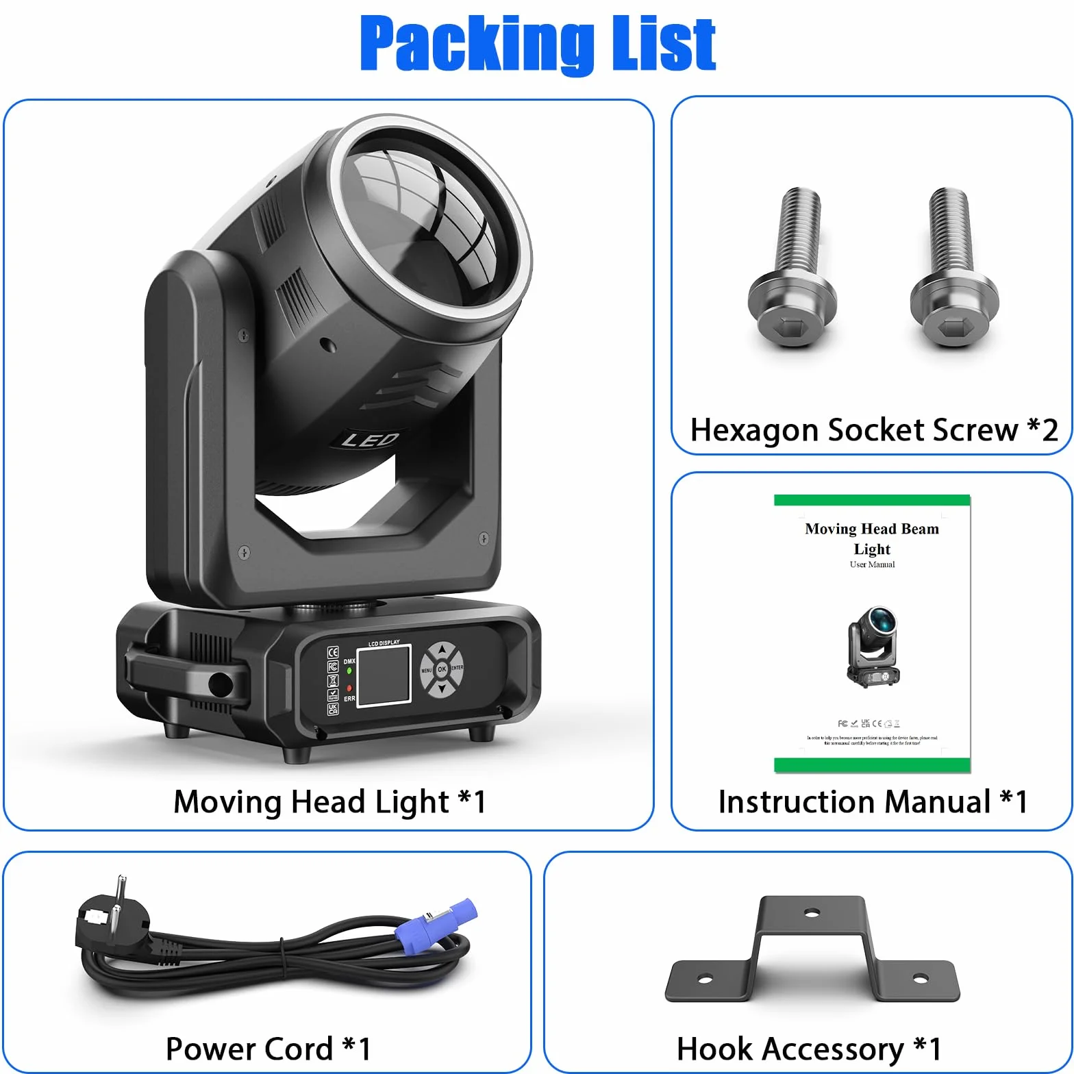200W Cabeza Móvil LED Beam Luz de Discoteca Zoom Electrónico 18 Prismas 11+1 Colores y 14+1 Patrones Efecto de Atomización LED RGB d-mx512 (16CH) para Escenario Bodas DJ Fiestas Navideñas