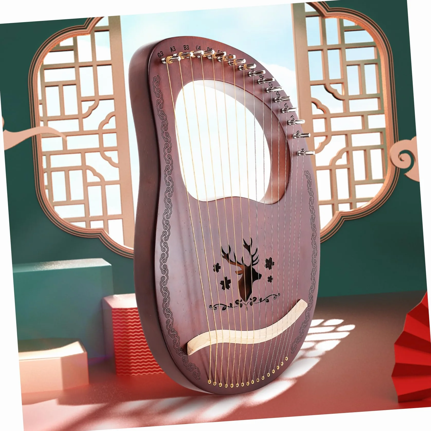 Yardwe Arpa de Lira de Madera de Tonos Arpa de Lira de Estilo Antiguo Instrumento de Cuerda para Tocar Manos para Música Tradicional