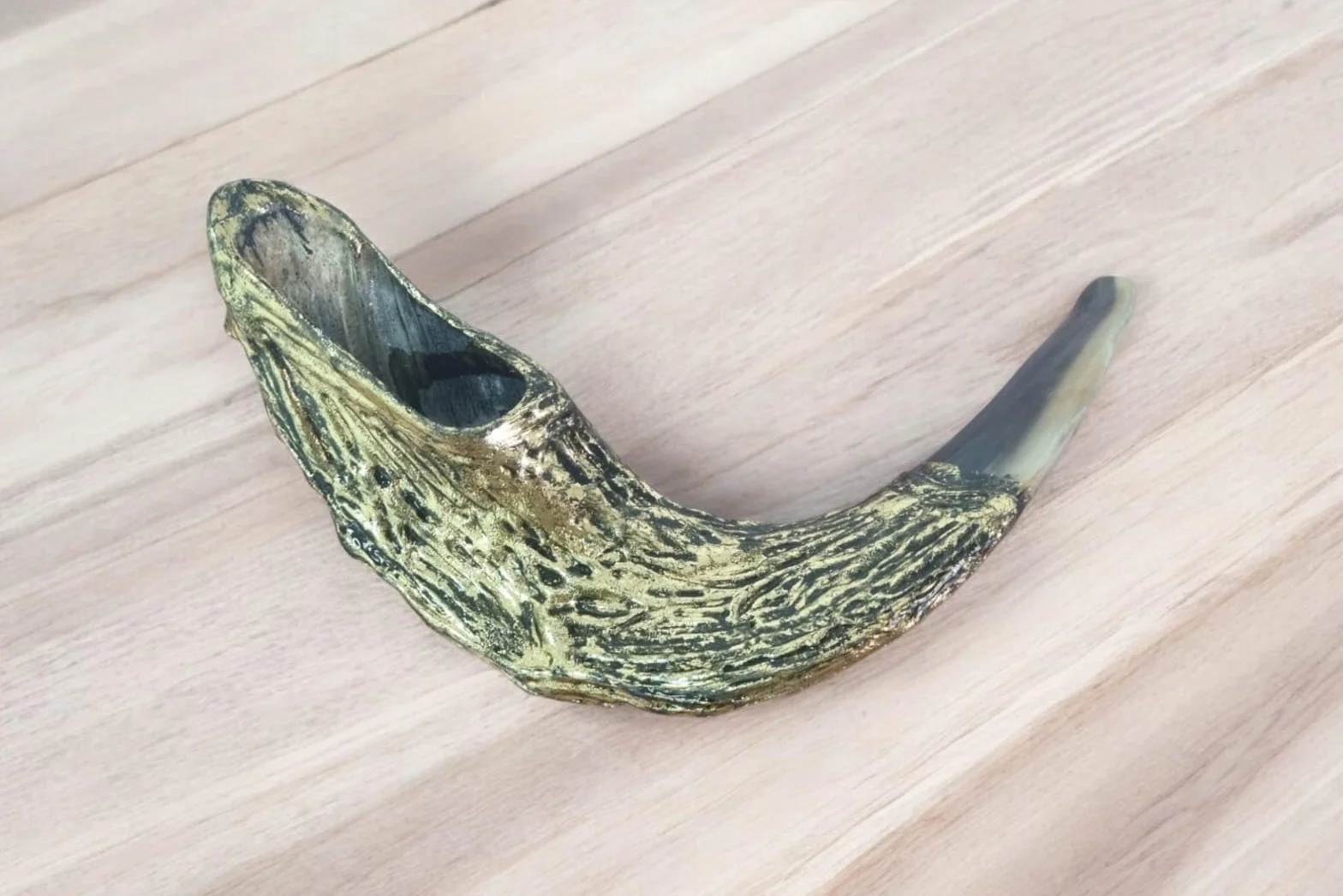 Shofar Jerusalén Old City - Cuerno de carnero shofar chapado en oro + soporte gratis