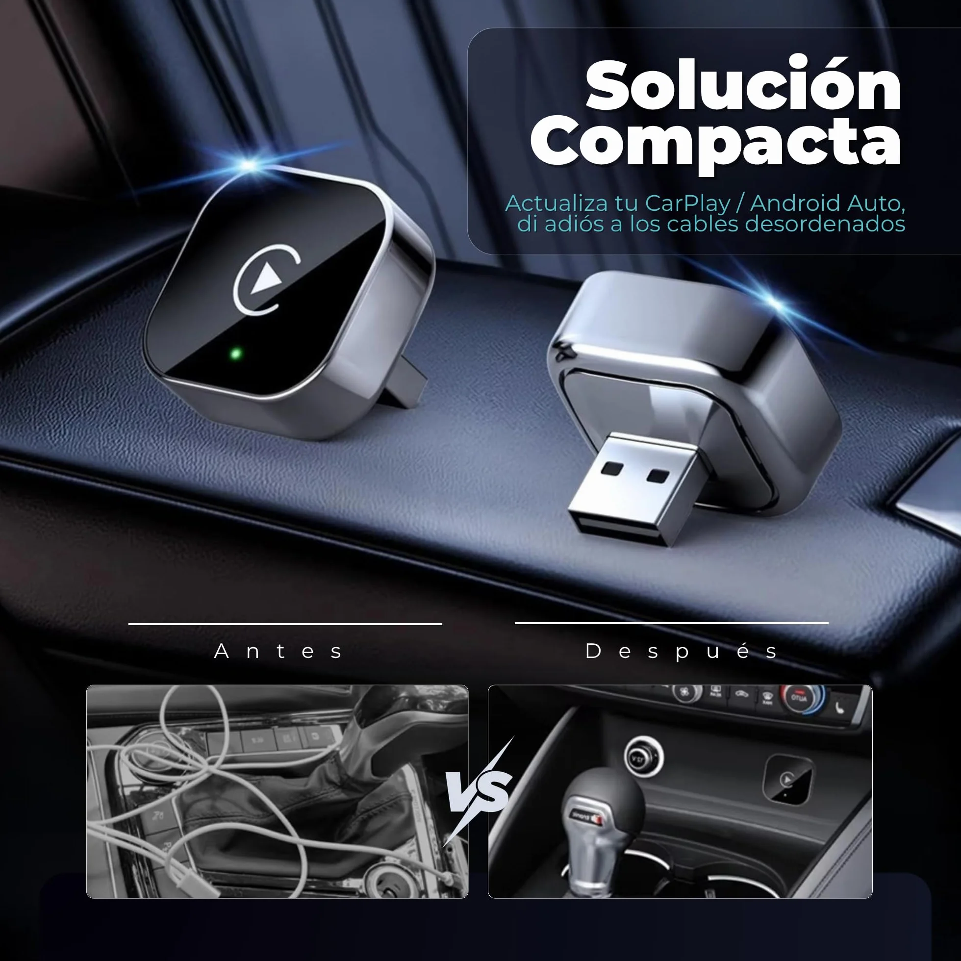 Adaptador CarPlay Inalámbrico y Android Auto Inalámbrico 2 en 1 Mini Versión 2026, Dongle USB-A/USB-C Plug & Play para Coches con CarPlay o Android Auto por Cable