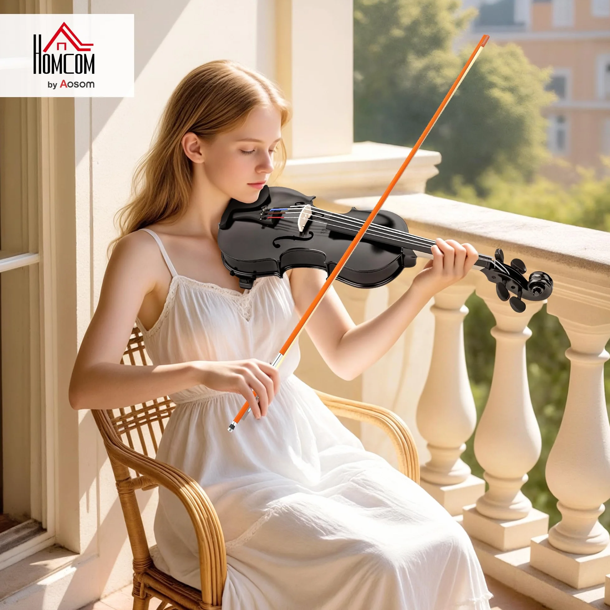HOMCOM Violín 4/4 de Tamaño Completo de Madera, Set de Violín para Principiantes, Adultos y Niños, con Estuche Ligero, Arco, Colofonia, Afinadores, Cuerdas y Soporte para Hombro, Negro
