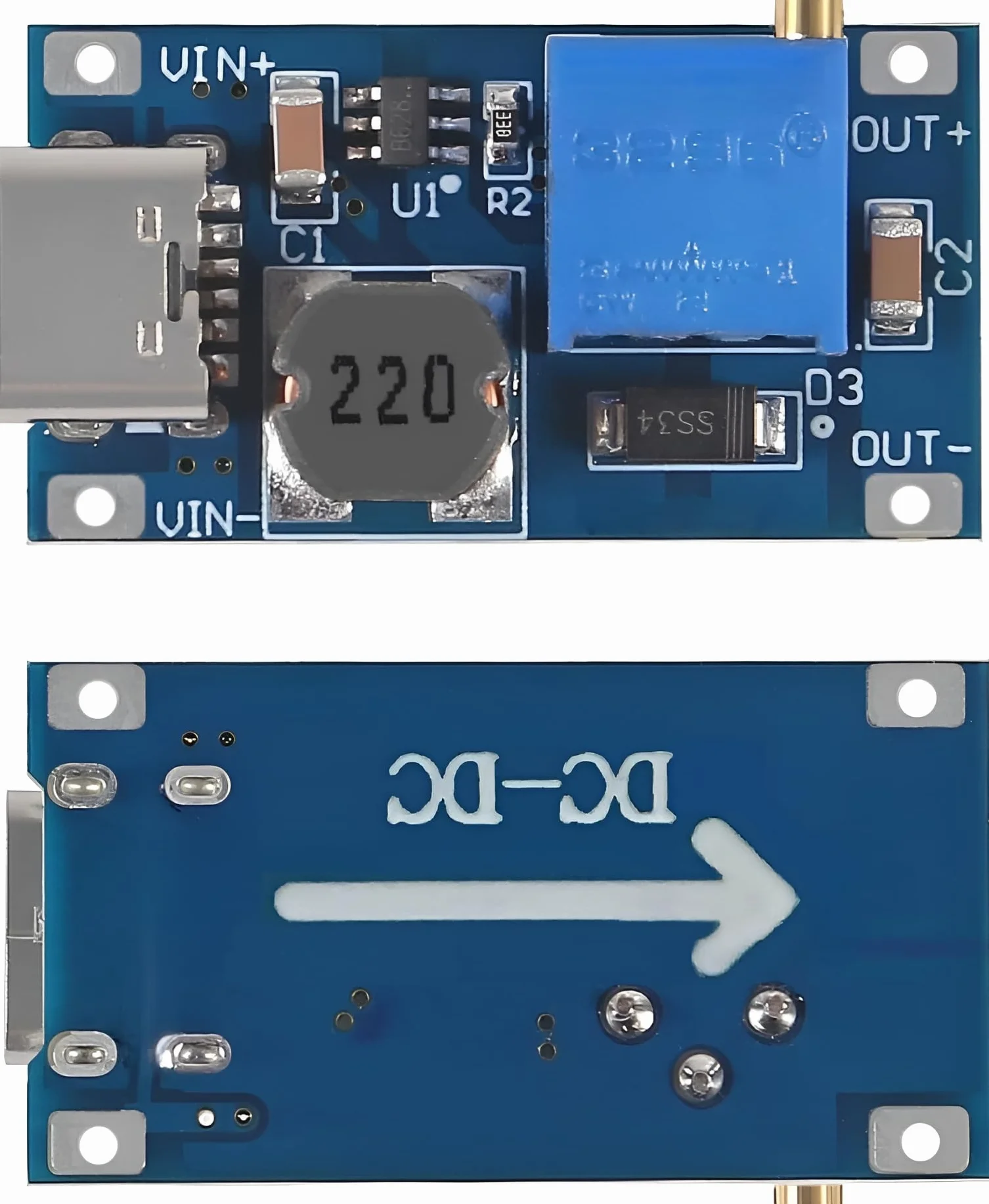 MT3608 (2 unidades) Módulo Elevador DC-DC Boost/Step-Up Ajustable, USB Tipo C. Convertidor de 2V~24V a 5V~28V, 2A