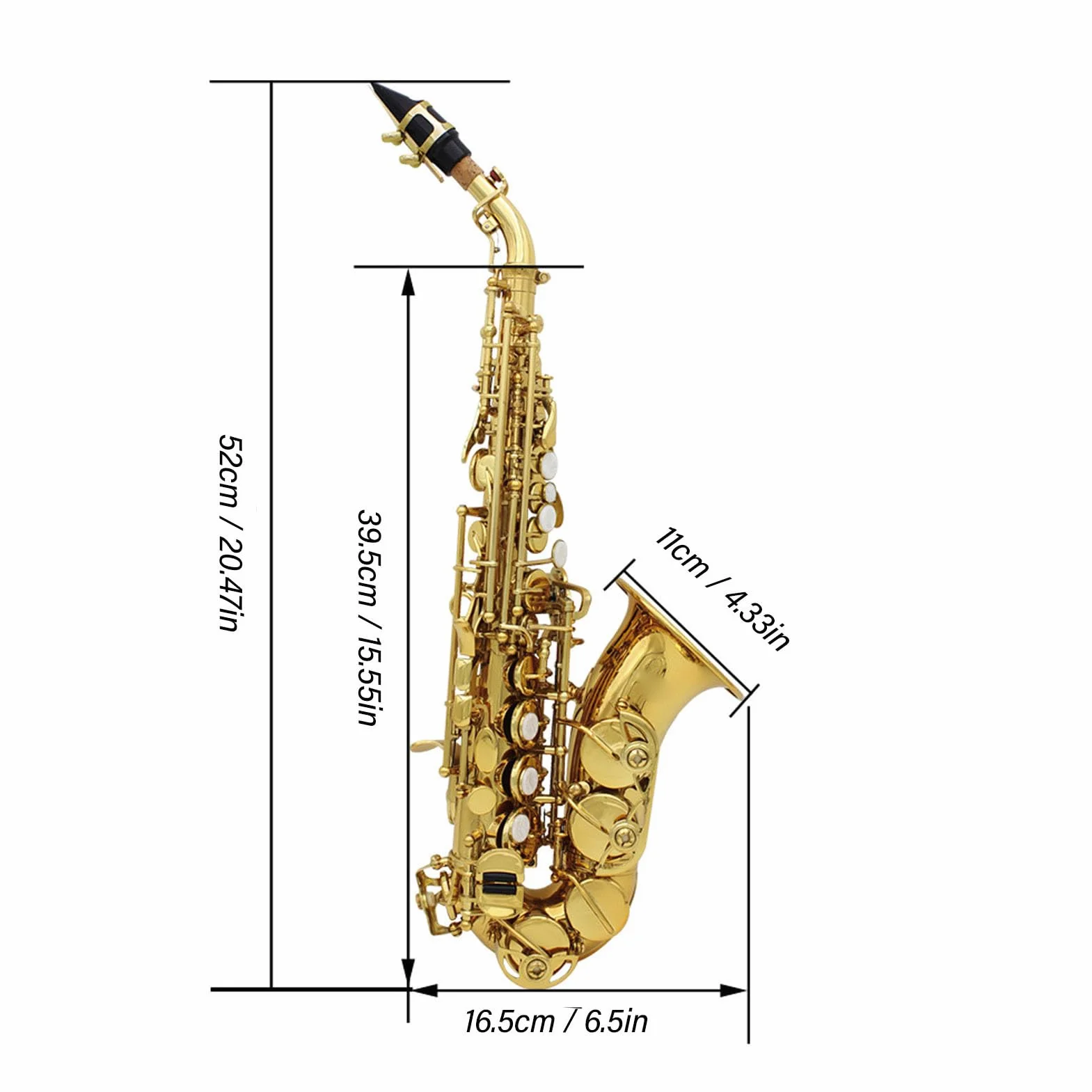 Generic Saxofón, Saxo de Soprano en Latón Portátil Fácil de Reproducir Aplicación de Sonido para la Música para la Música (Gold)