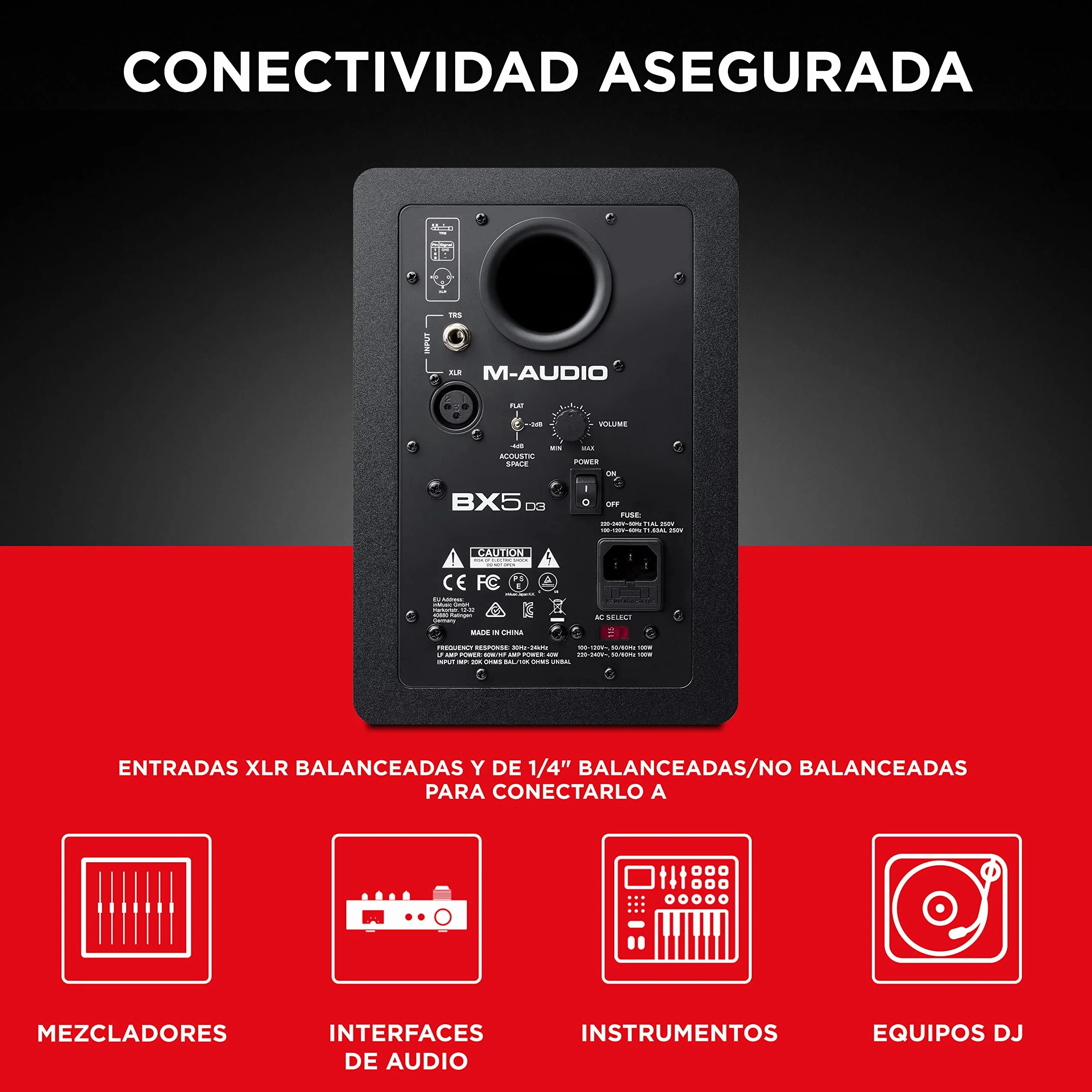 M-AUDIO BX5 D3 5 Pulgadas Monitor de Estudio, аltavoz Activo, con woofer 5 Pulgadas para producción Musical y Mezclas, con función Acoustic Space Control - 1 Pieza