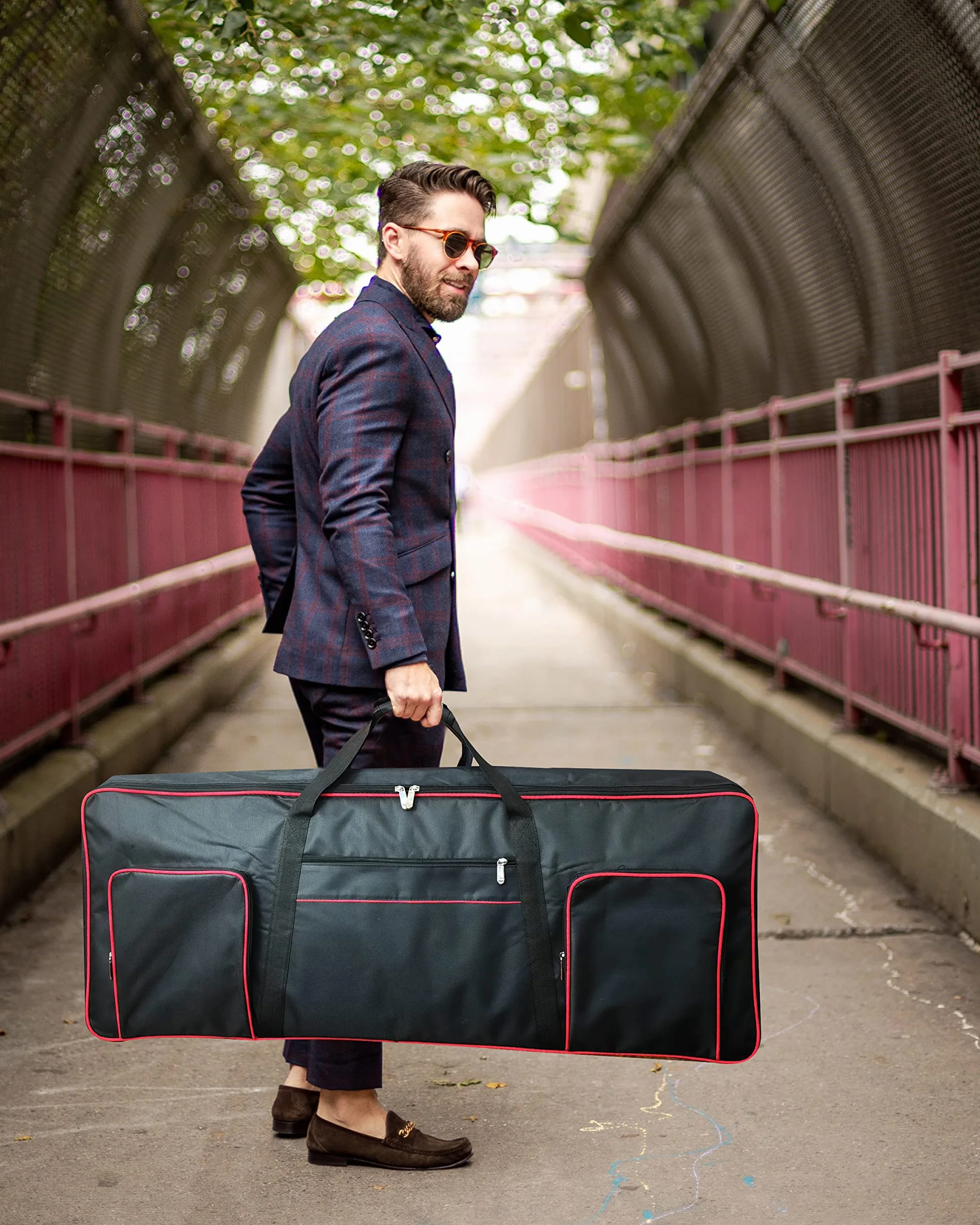 Funda para Teclado de 61 Teclas, portátil, Duradera, Impermeable, Tela Oxford 600D con Funda Acolchada de algodón de 10 mm, Bolsa de Concierto de 40 x 16 x 6 Pulgadas, Negro -, Moderno