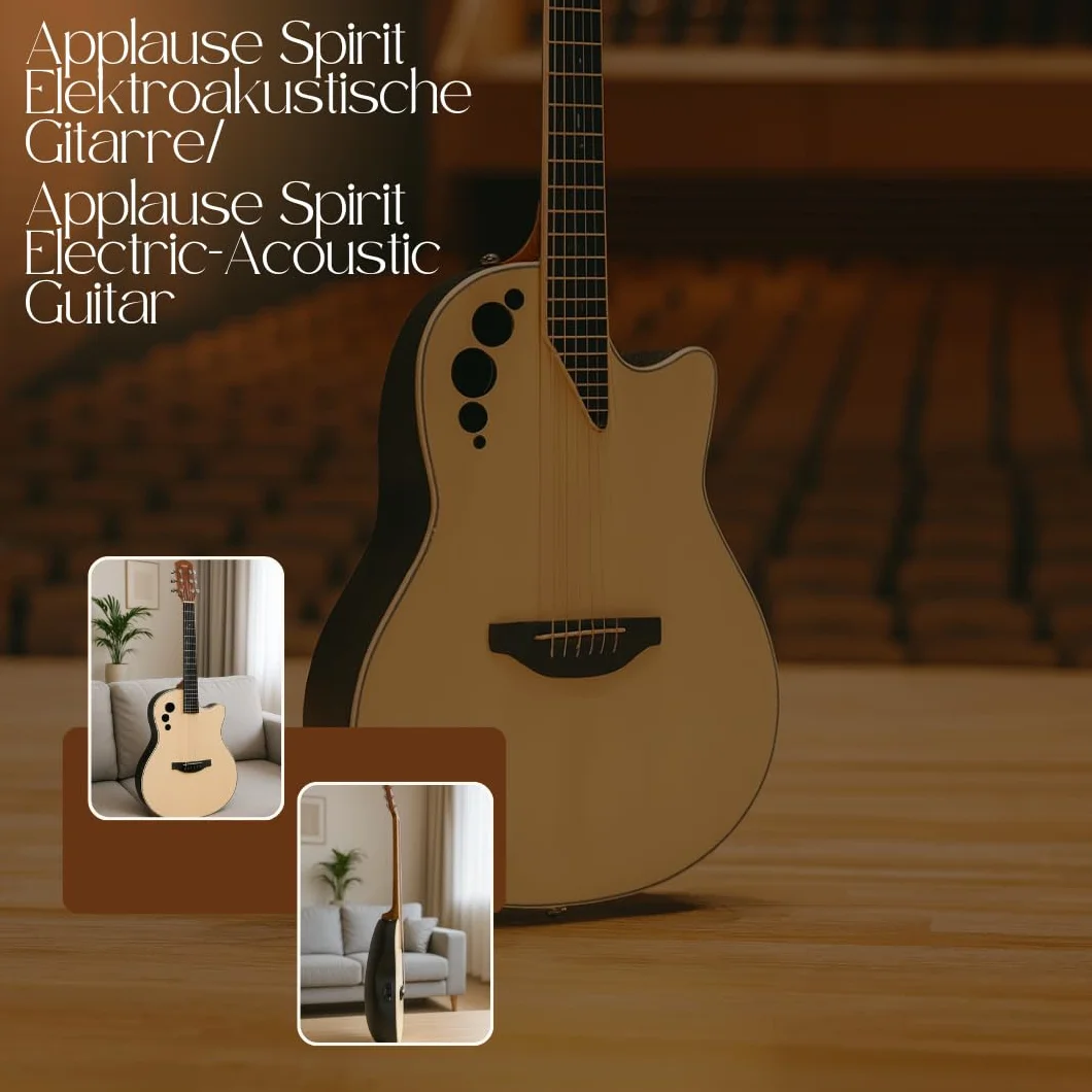 Applause Guitarra electroacústica Spirit - tapa de abeto seleccionada - cuerpo Lyrachord de profundidad media - Cutaway - Preamplificador AP2T + afinador - Natural - AAE-044-4S