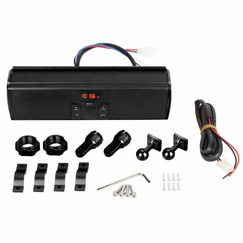 Qiilu Sistema de o de la Barra de la manija de modificación de la Motocicleta, reproducción de USB Sistema de Sonido Antideslizante a Prueba de Agua Altavoz estéreo de Moto(Negro)