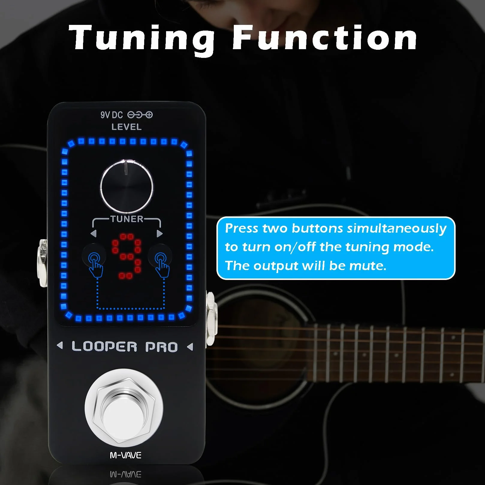 M-VAVE Loop Pedal Pro - 40 minutos de tiempo de bucle, 9 bucles, pedal profesional de guitarra con afinador para guitarra eléctrica, bucle de un solo paso, overdubs ilimitados, deshacer y rehacer
