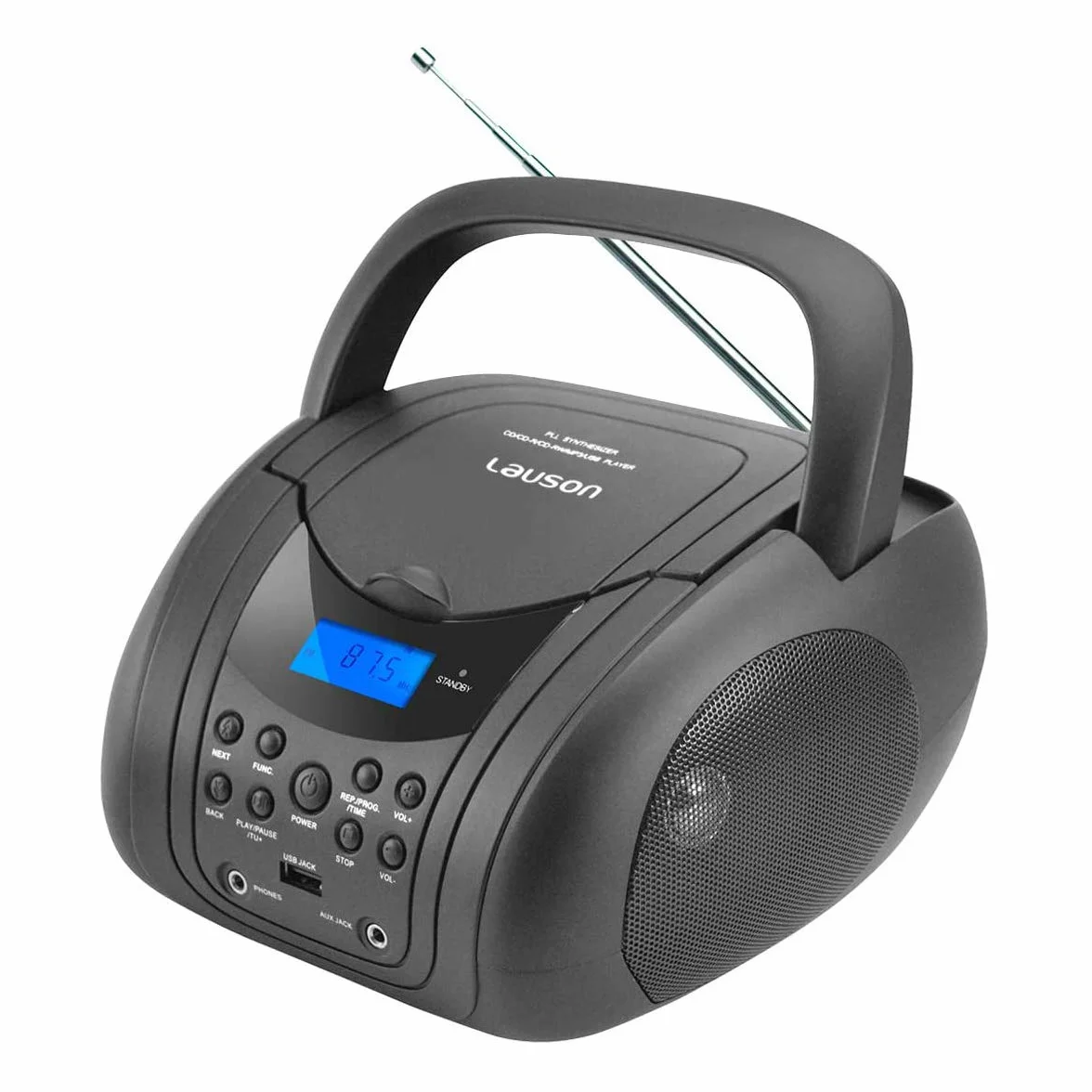 Lauson CP441 Radio Reproductor CD MP3 Boombox FM Estéreo Portátil USB Pantalla LCD Sintonizador Digital Negro