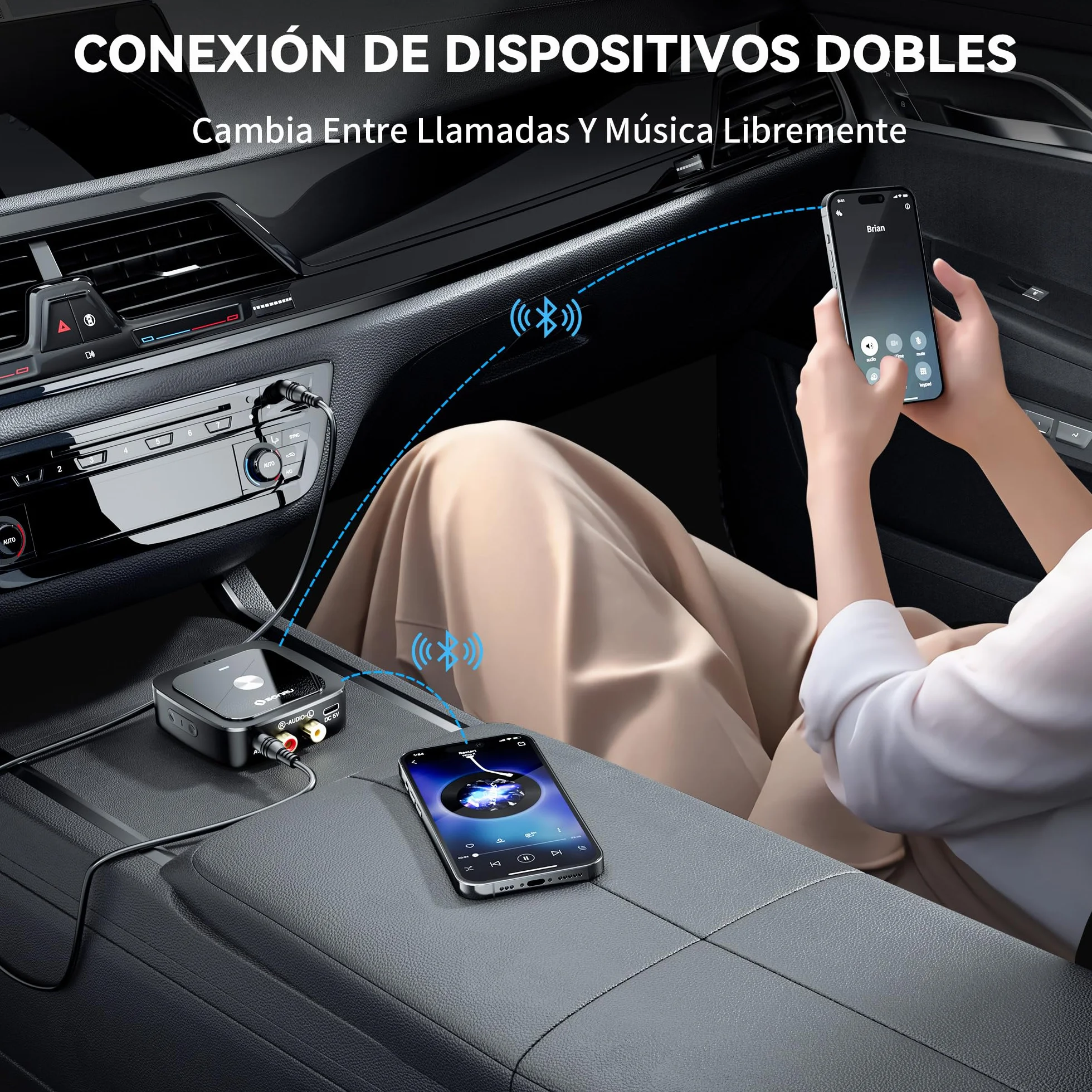 SONRU Receptor Bluetooth 6.0 HiFi, Adaptador De Audio Inalámbrico con Jack Aux 3,5 mm Y RCA,para Sistema Estéreo De Coche/Doméstico,Conexión Dual,Tiempo de Reproducción 24H