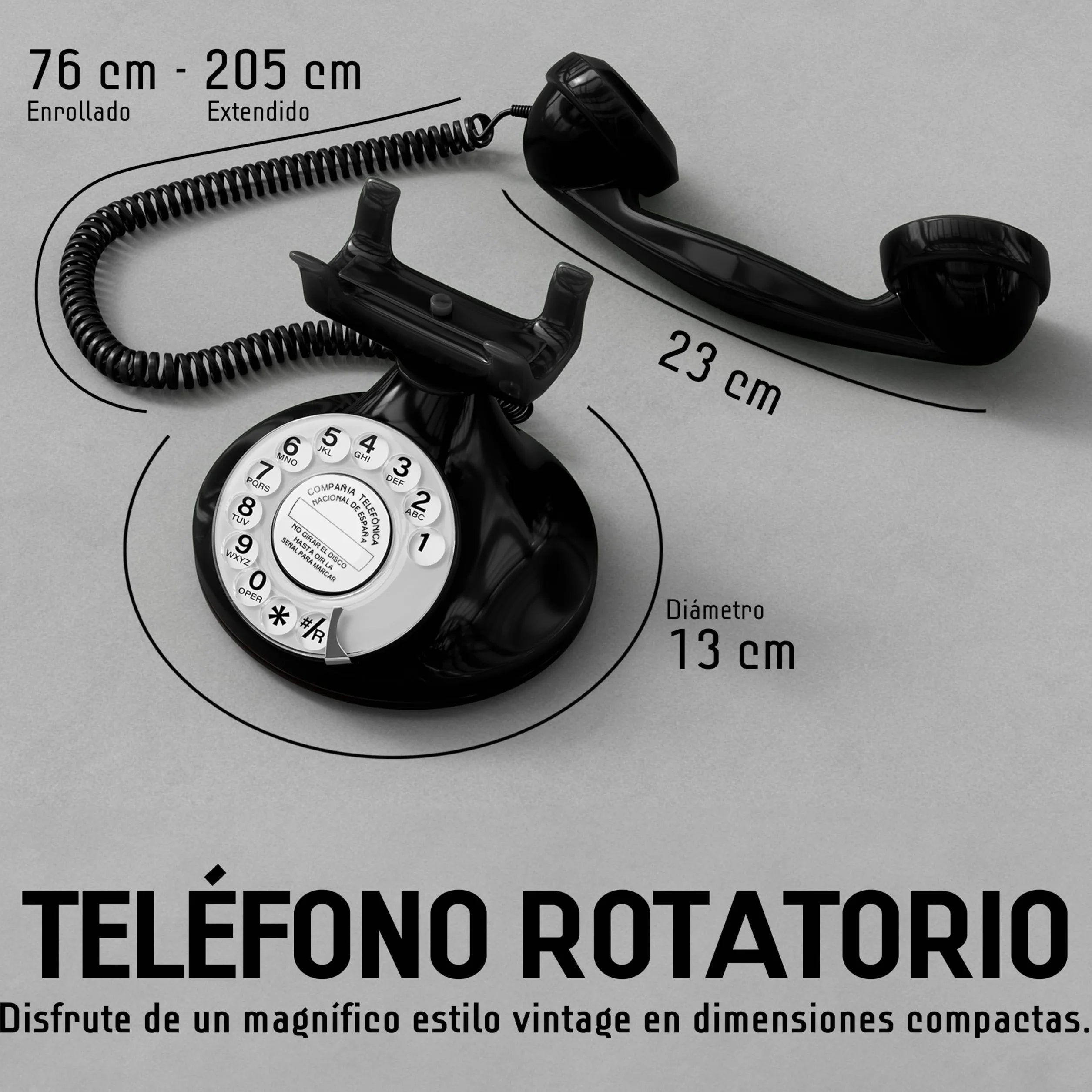 FunkyFon Cable Teléfono Fijo Retro Vintage Antiguo Clásico para Casa Negro