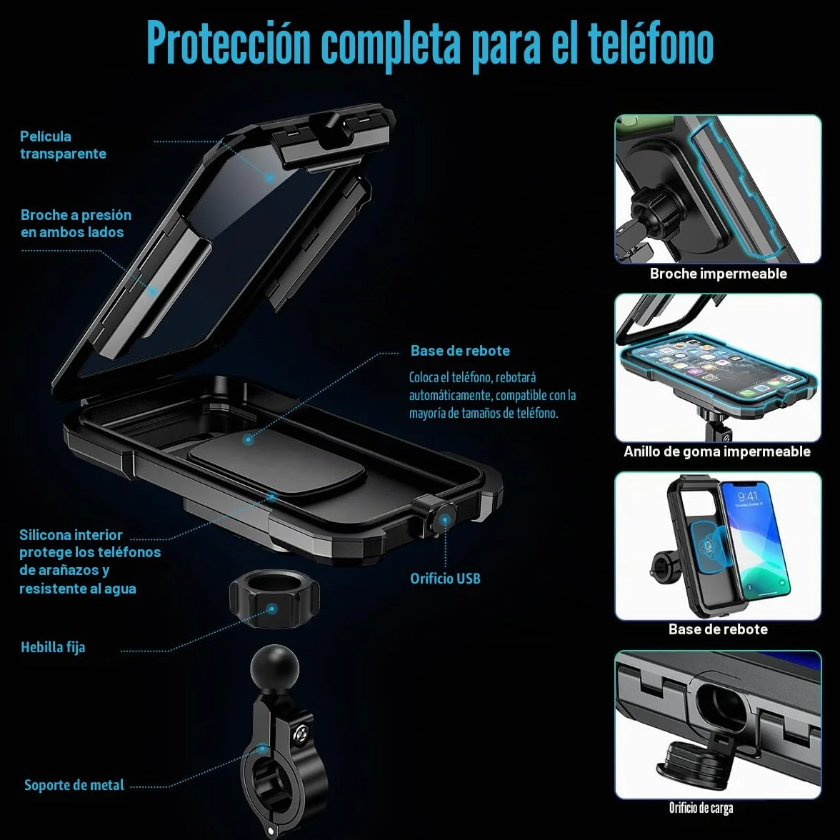 Soporte Móvil Bicicleta Impermeable 360° Anti Vibración para Smartphone 5.5-6.8"