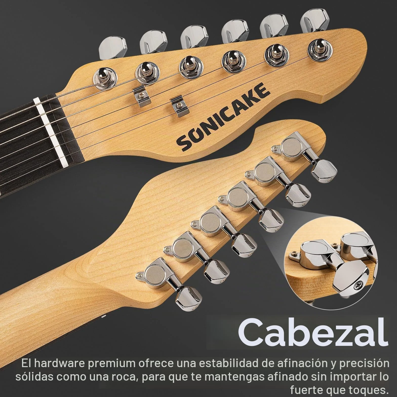 SONICAKE Guitarra Eléctrica de 39" Tamaño Completo con Pastillas Clásicas SSS, Cuerpo Ligero, Puente Tremolo, Trastes Redondeados y Alma Ajustable QGT-10 (Negro)