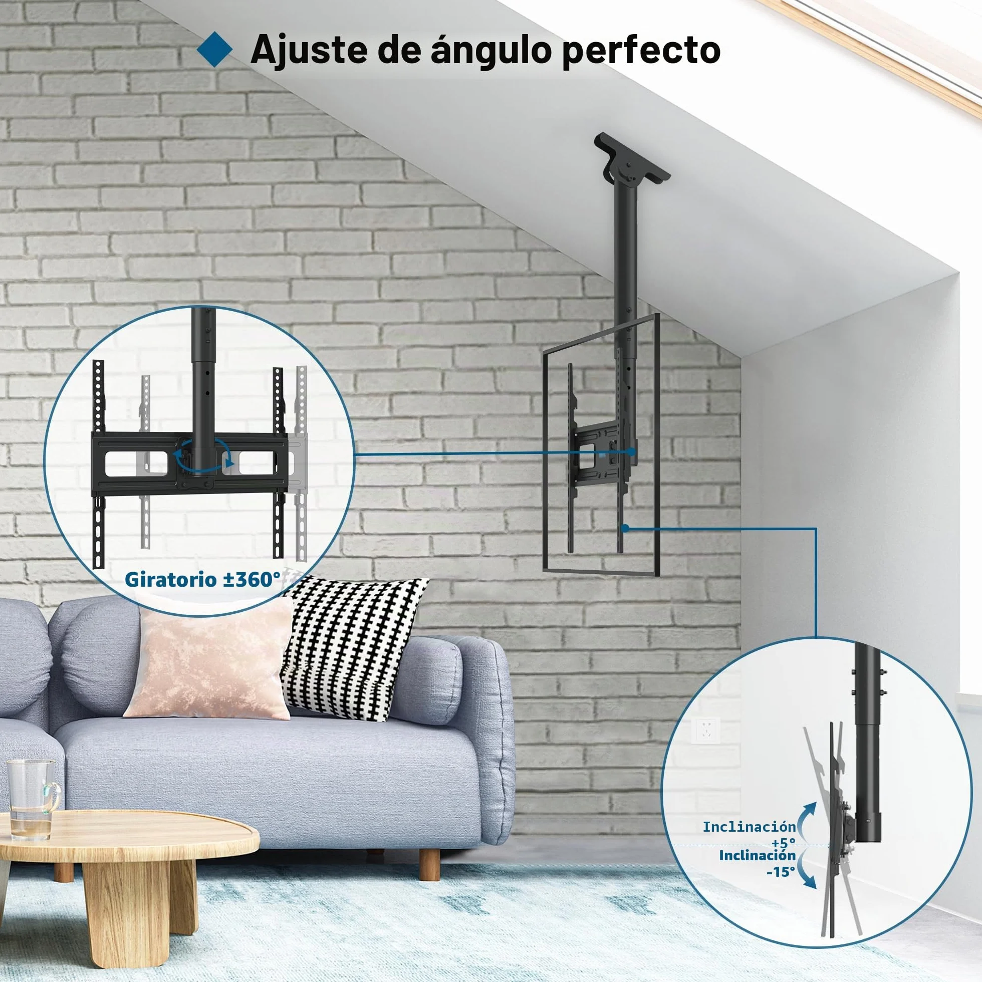 BONTEC Soporte TV Techo Inclinable y Giratorio 26-65 Pulgadas VESA 400x400 mm 45 kg