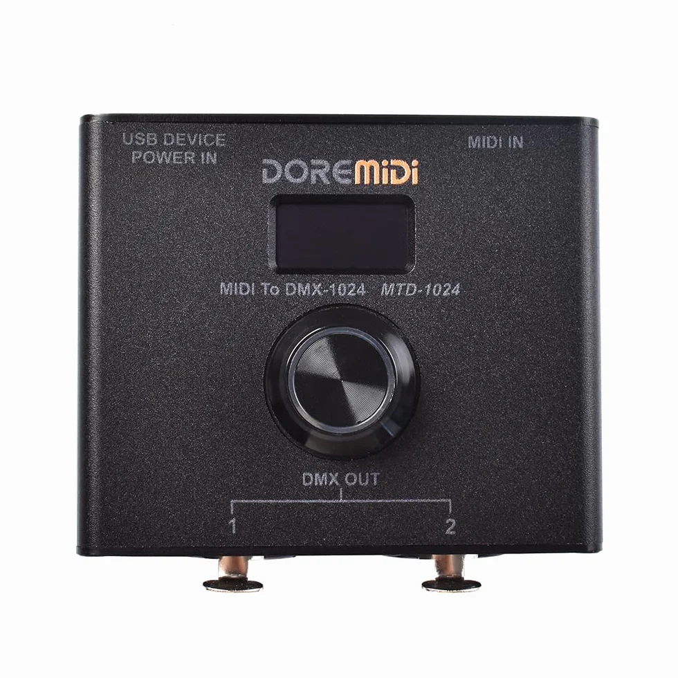 El controlador MIDI a DMX (MTD-1024) puede convertir mensajes MIDI a mensajes DMX