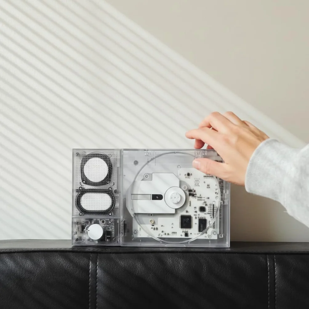 【Tinyl Split】Reproductor de CD 3 en 1 completamente nuevo y mejorado, blanco transparente, altavoz Bluetooth desmontable y reproductor de CD, portátil, recargable, para el hogar como regalo