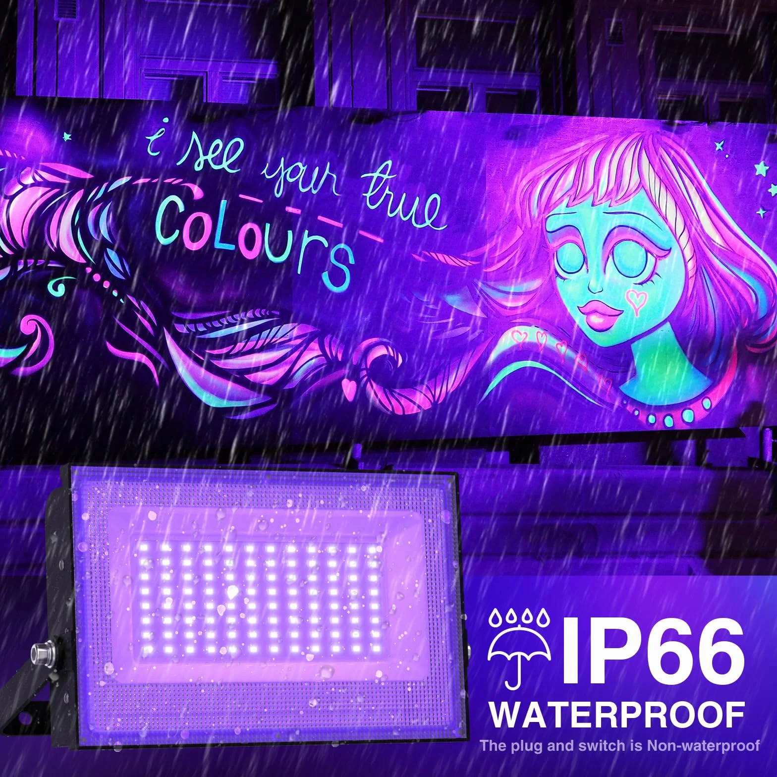 Onforu 2 Pack Luz UV 50W, Luz Negra Impermeable IP66, Foco UV Ultravioleta Fluorescente Lámpara de Escenario Blacklights para Bar Club DJ Discoteca Fiesta KTV Pinta Corporal Gimnasio Halloween