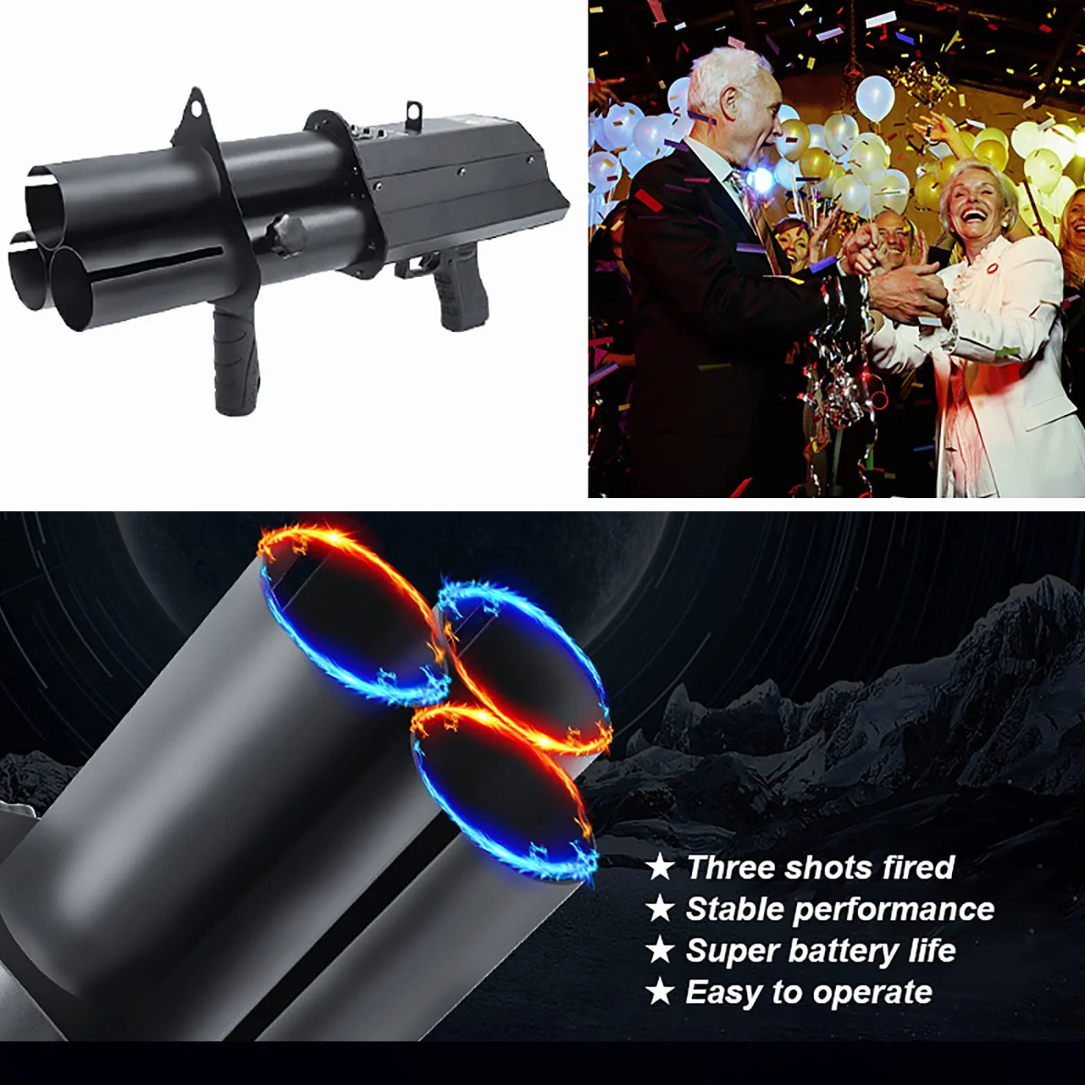 Lanzador De Confeti EléCtrico, Chorro De Papel InaláMbrico De Mano, Altura De PulverizacióN De 6M, Pistola Iluminada De Saludo De Tres Cabezas, Artefacto Imprescindible para Discoteca/ReunióN