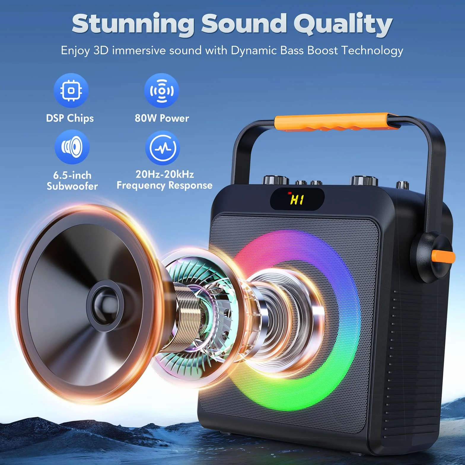 JYX Karaoke con 2 micrófonos, Altavoz Karaoke Bluetooth y Luces de DJ para Adultos y niños, PA Sistema con micrófono Karaoke Profesional portátil para Fiestas en casa, al Aire Libre