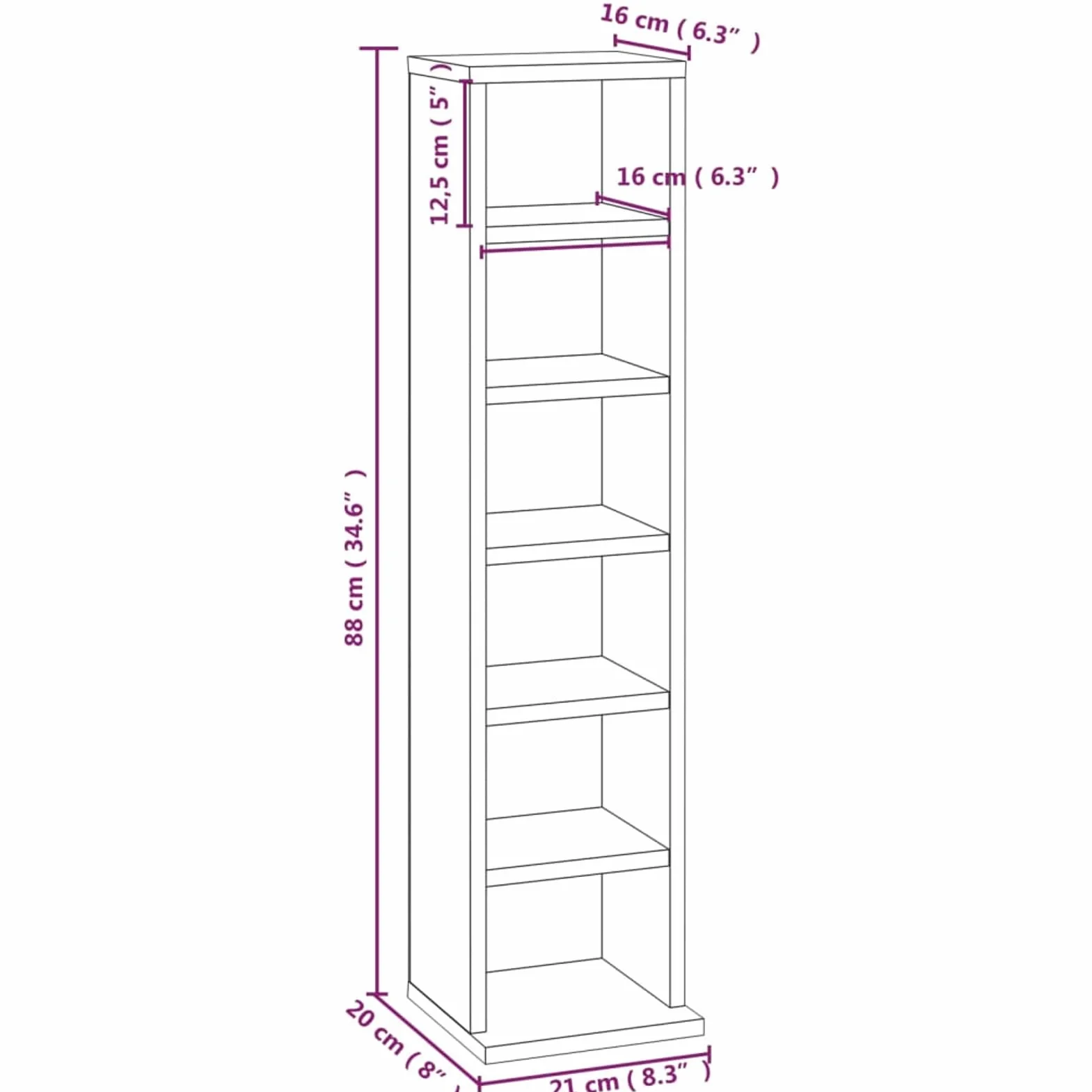 BaraSh Estantería de CD Madera contrachapada Roble marrón Mueble para Discos Mueble CD 21x20x88 cm