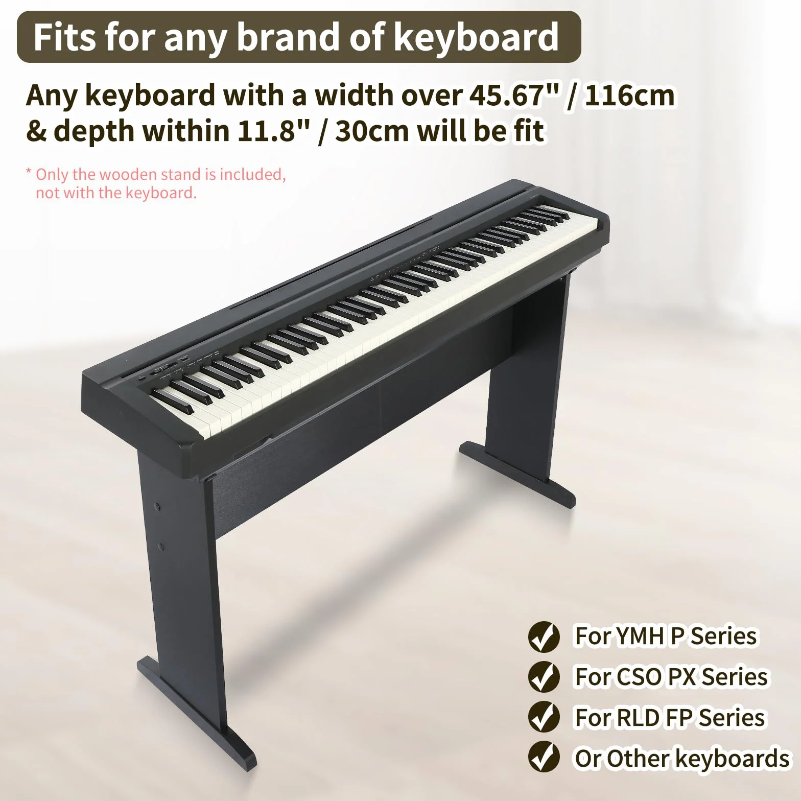 Soporte universal para teclado de piano de 76/88 teclas, soporte de madera compatible con YMH P Series, CSO PX Series, RLD FP Series, teclados de pianos digitales 2 en 1 (negro, M)