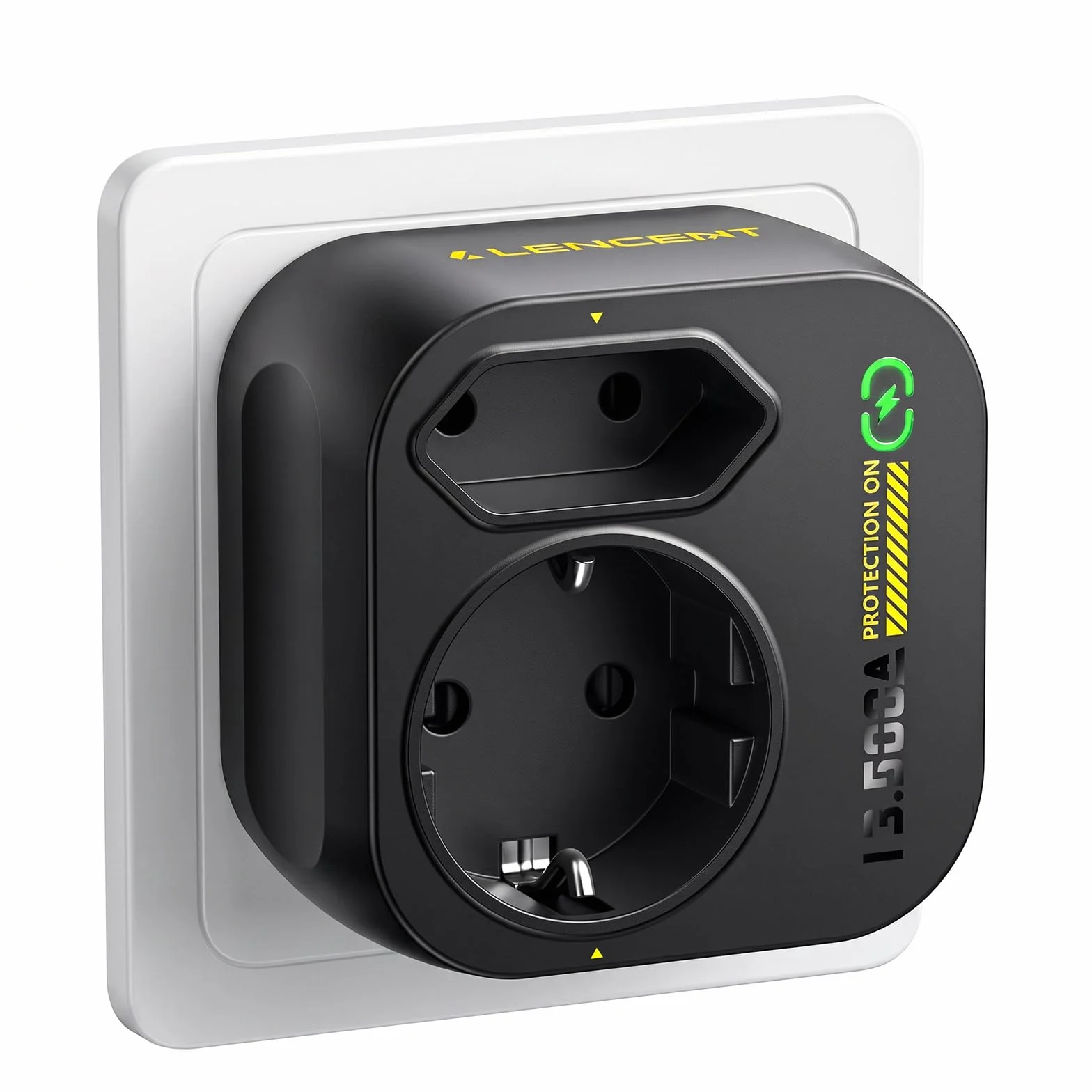 LENCENT Adaptador Enchufe de Protección contra Sobretensiones hasta 13.500A, Enchufe Multiple Pared Toma de Torriente de Protección para Toma de Tierra (3600 W 16 A)