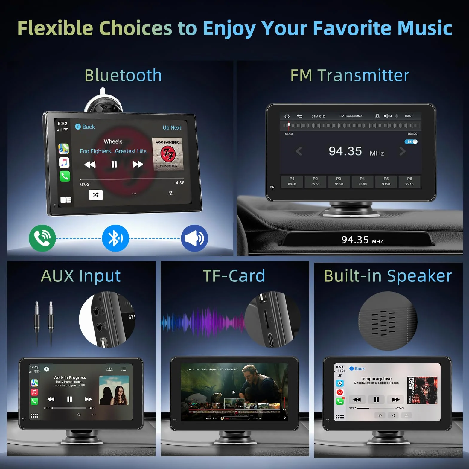 Pantalla Coche 7" Carplay HD Tactil Inalámbrica GPS Bluetooth Control por Voz Mirror Link FM Siri G-oogle