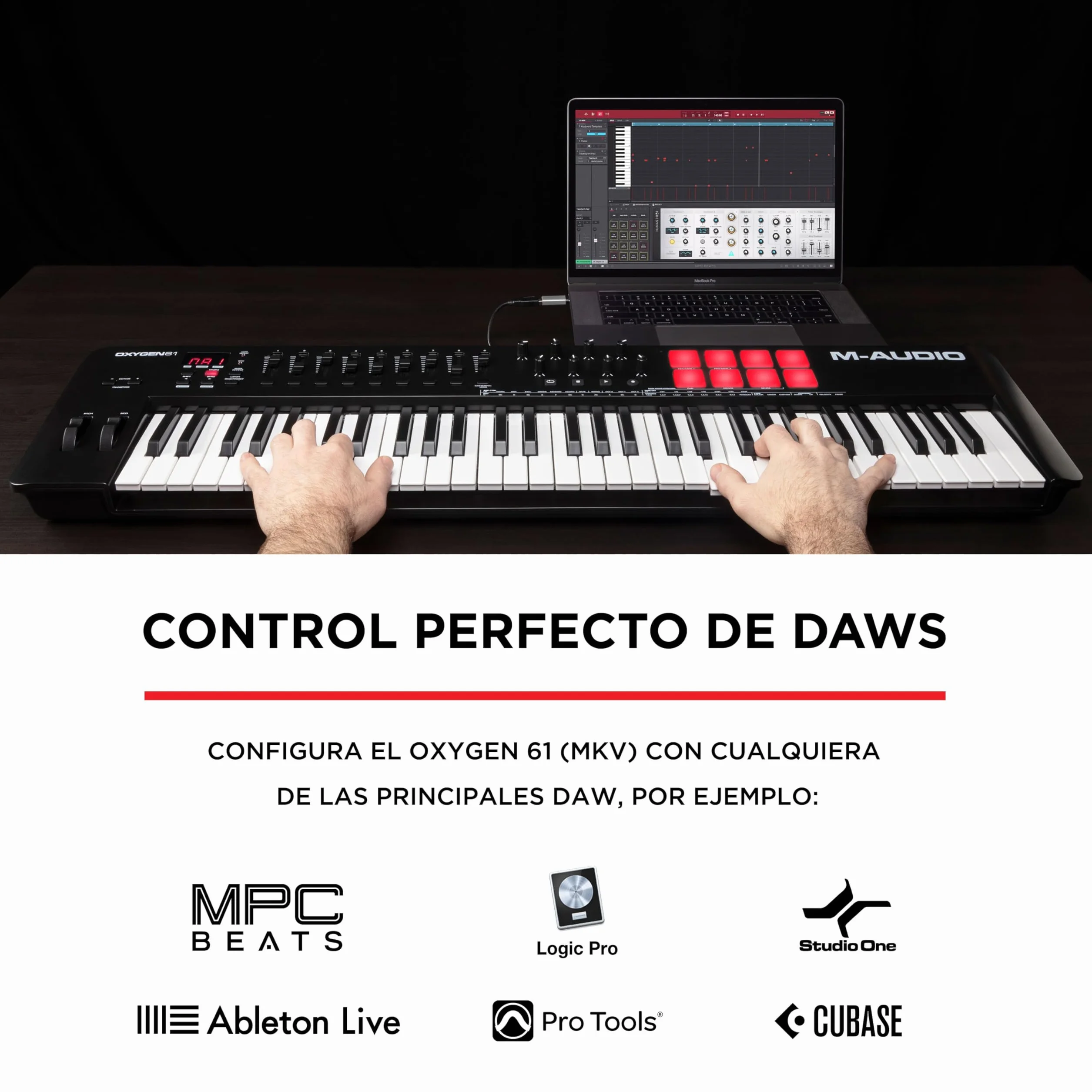 M-AUDIO Oxygen 61 (MKV) teclado controlador MIDI USB con 61 teclas, beat pads, Smart Chord, modos de escala, arpegiador y pack de sonidos de Native Instruments (integración de NKS)