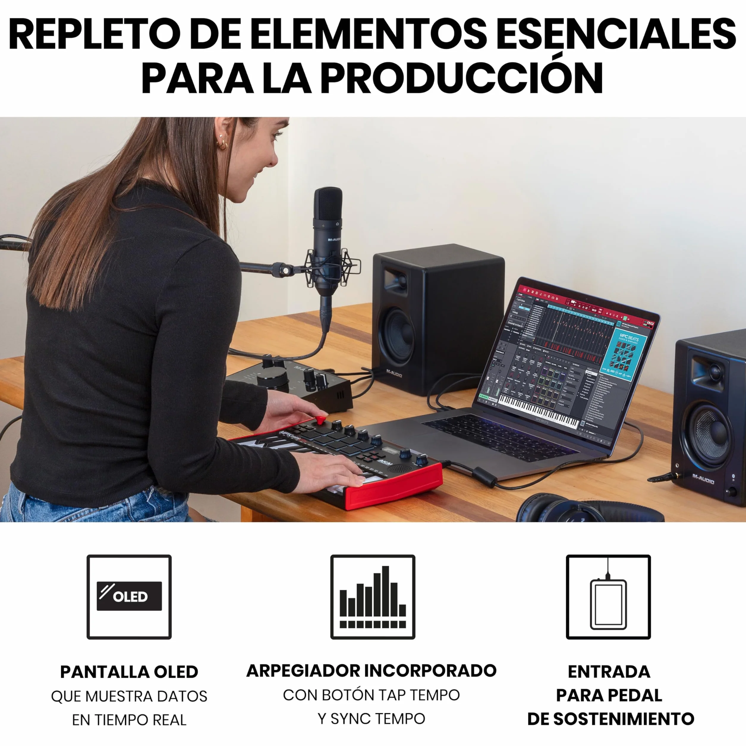 Akai Professional MPK Mini Play MK3 - Teclado Controlador MIDI con Altavoz y Sonidos Integrados, Pads MPC, Teclado Dinámico, Software de Producción Musical y Native Instruments Sound Package