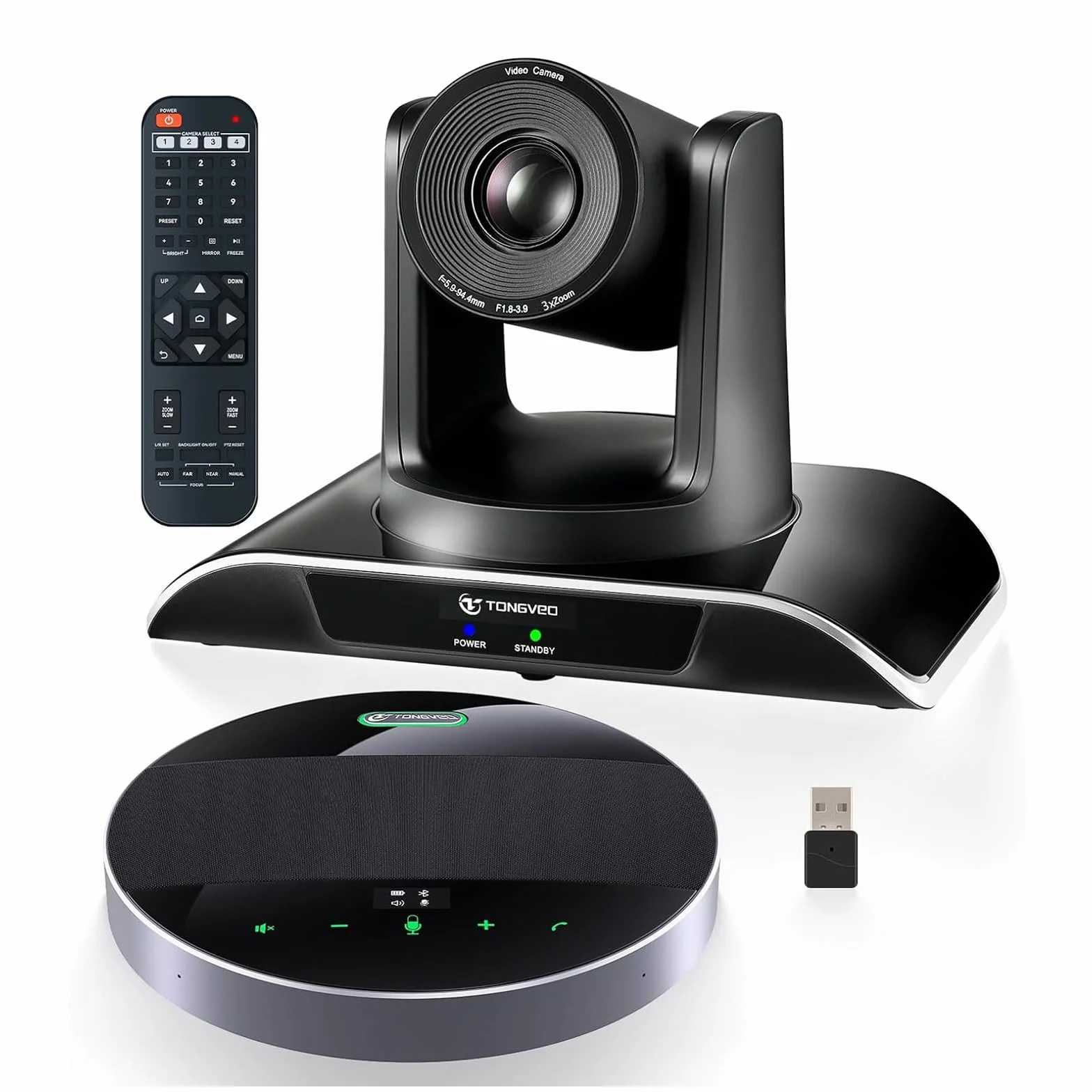 TONGVEO Cámara de conferencias todo en 1, 1080P 60fps, zoom óptico 3x, USB 3.0, PTZ HDMI, micrófono Bluetooth